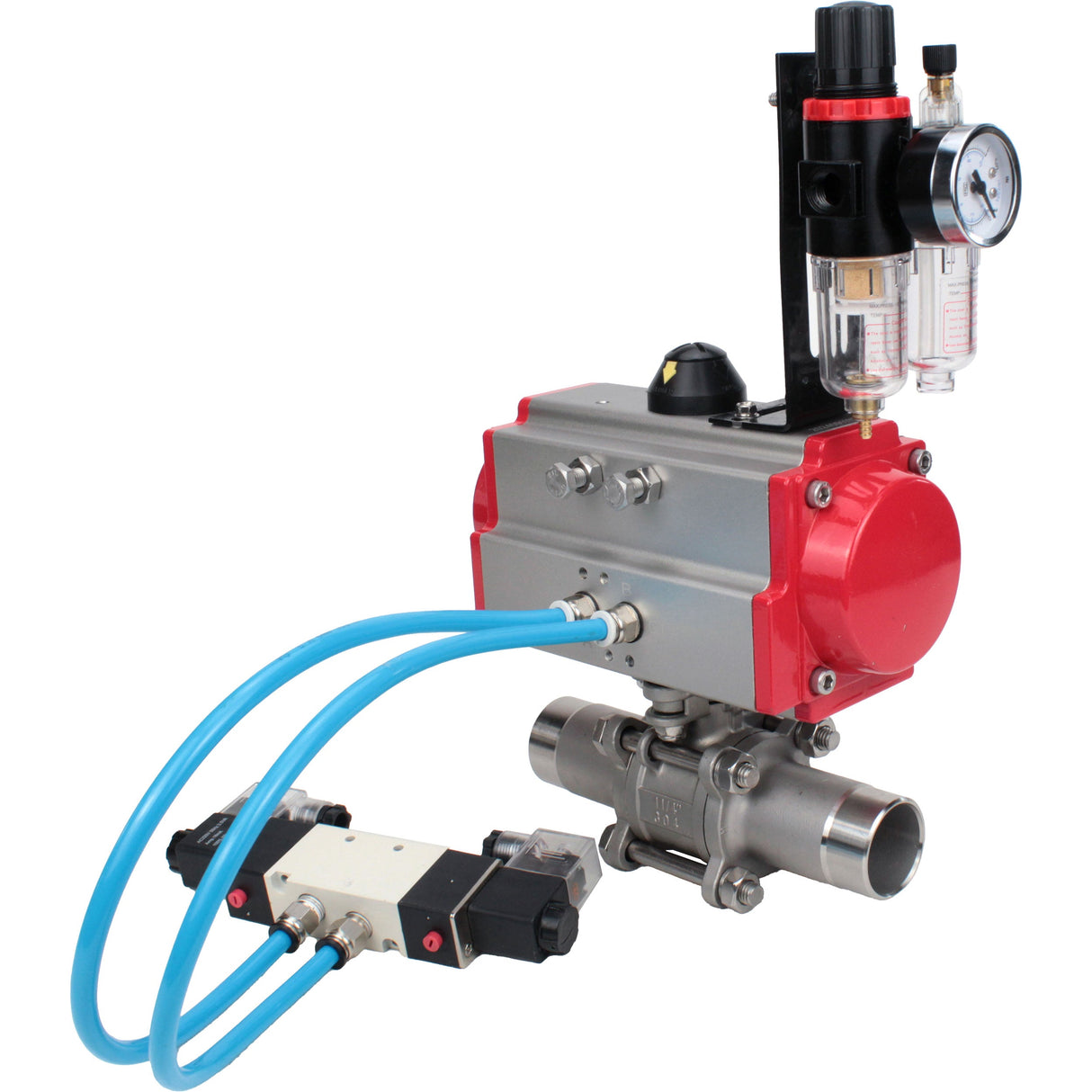 Kugelhähne Elephant BV3131P(3pc)-FP-W-ISO-H LANG voll durchgängig, Gehäuse - Edelstahl 304, zum Schweißen, mit pneumatischem Antrieb Elephant PA-SA, pneumatischem Verteiler 4V320-10 220V und ATU AFC2000