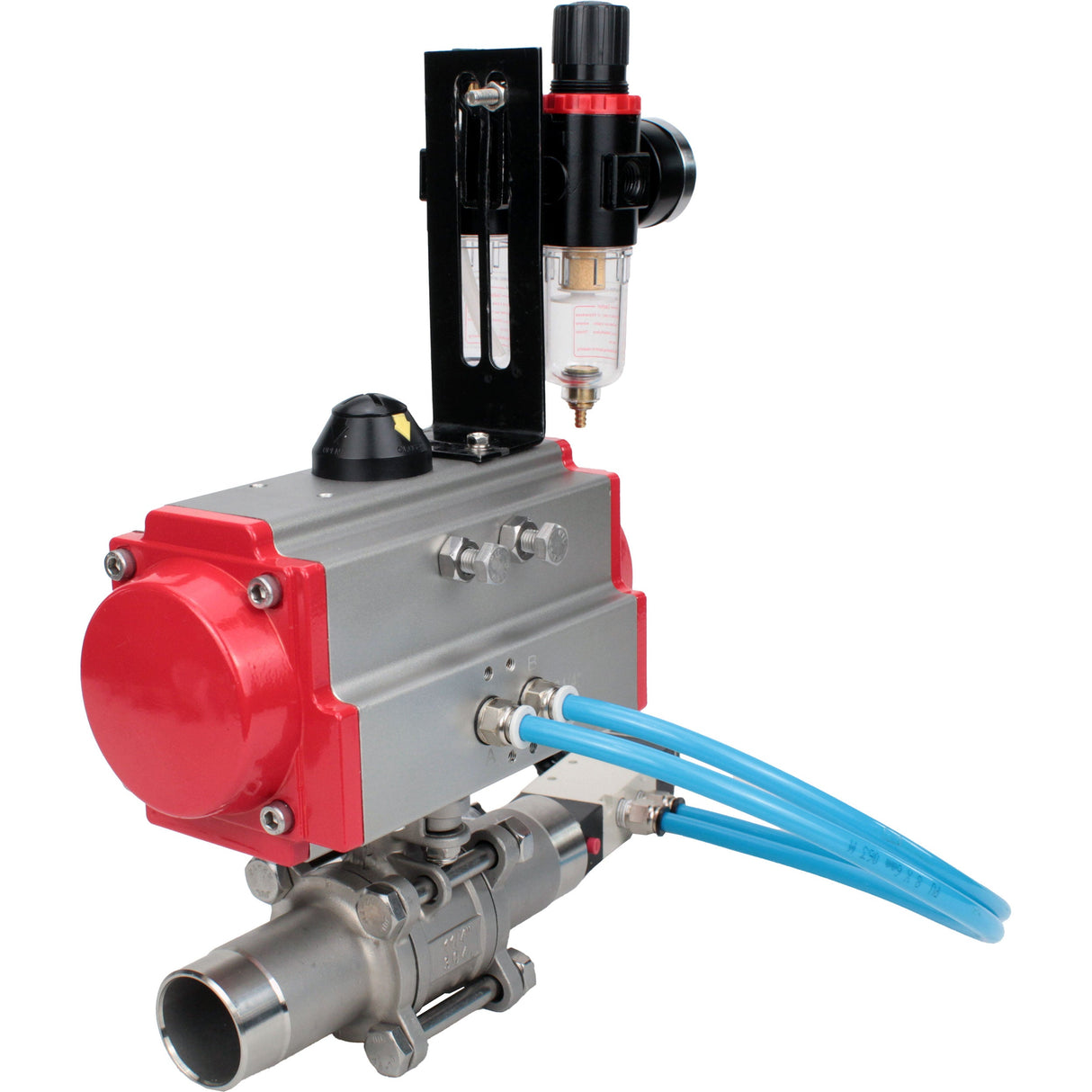 Kugelhähne Elephant BV3232P(3pc)-FP-W-ISO-H LANG voll durchgängig, Gehäuse - Edelstahl 316, zum Schweißen, mit pneumatischem Antrieb Elephant PA-SA, pneumatischem Verteiler 4V320-08 220V und ATU AFC2000