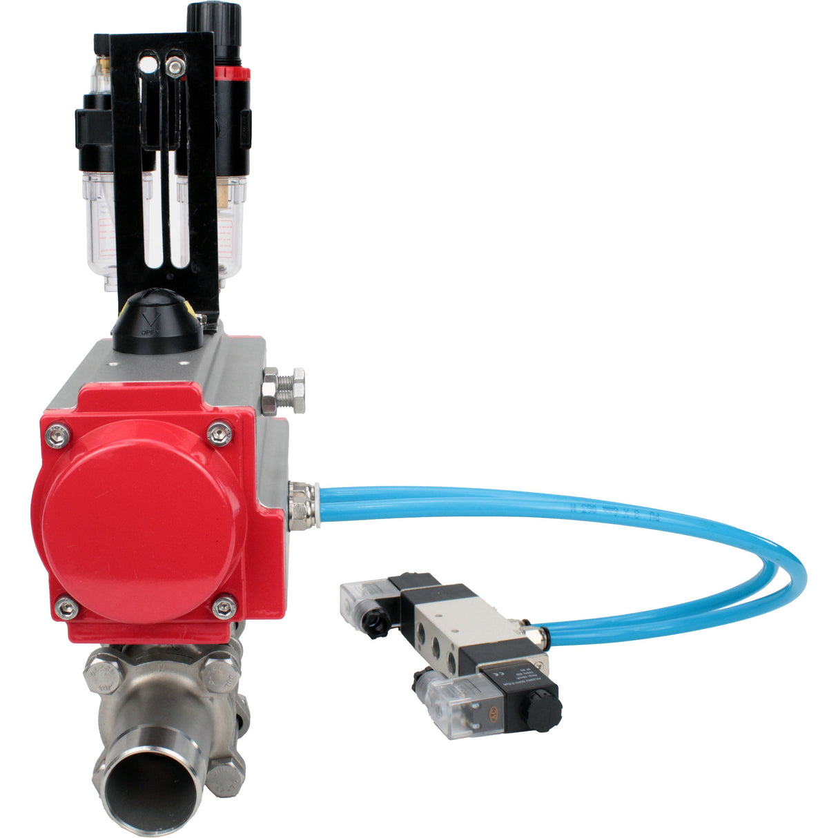Kugelhähne Elephant BV3131P(3pc)-FP-W-ISO-H LANG voll durchgängig, Gehäuse - Edelstahl 304, zum Schweißen, mit pneumatischem Antrieb Elephant PA-SA, pneumatischem Verteiler 4V320-08 220V und ATU AFC2000
