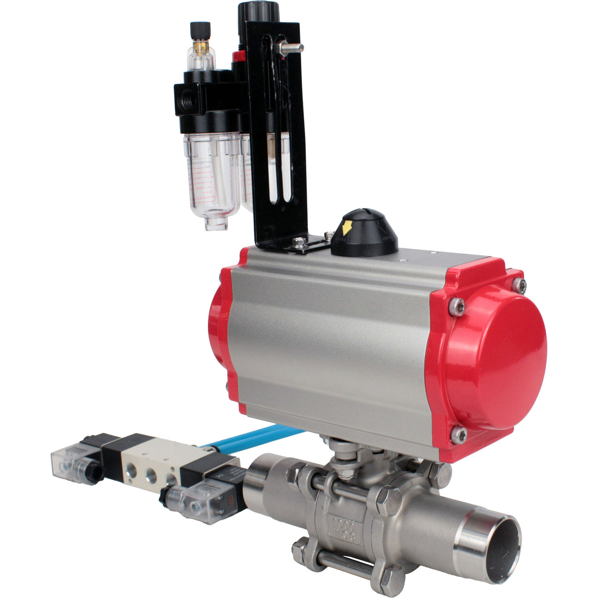 Kugelhähne Elephant BV3131P(3pc)-FP-W-ISO-H LANG voll durchgängig, Gehäuse - Edelstahl 304, zum Schweißen, mit pneumatischem Antrieb PA-DA, pneumatischem Verteiler 4V320-08 220V und ATU AFC2000