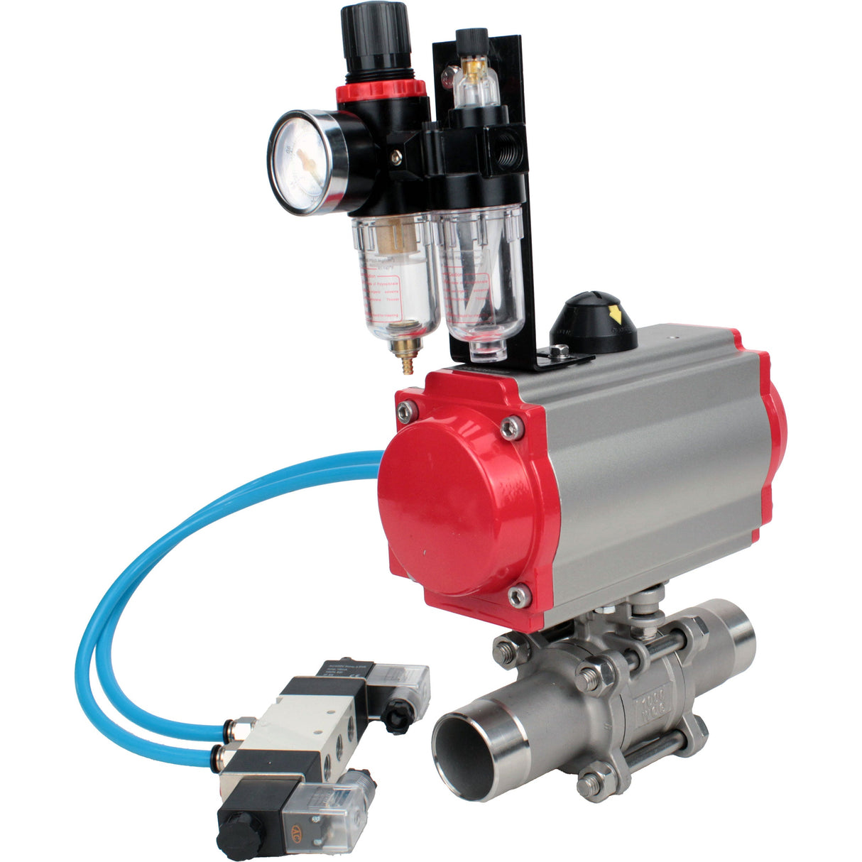 Kugelhähne Elephant BV3131P(3pc)-FP-W-ISO-H LANG voll durchgängig, Gehäuse - Edelstahl 304, zum Schweißen, mit pneumatischem Antrieb Elephant PA-SA, pneumatischem Verteiler 4V320-10 220V und ATU AFC2000