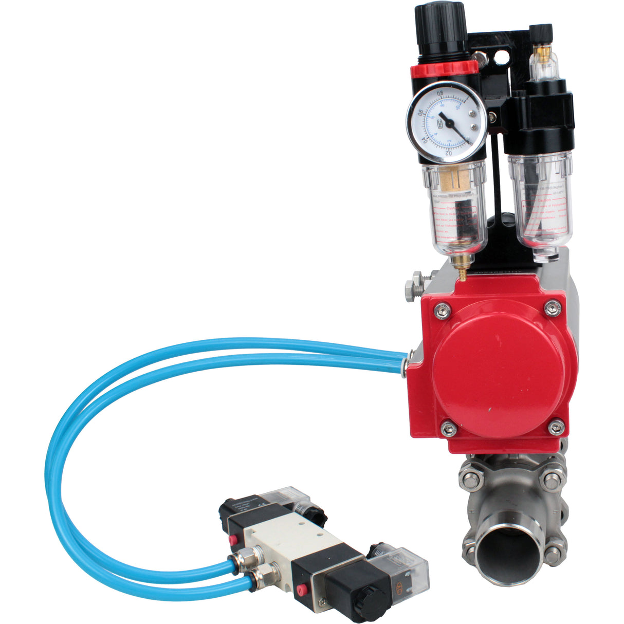 Kugelhähne Elephant BV3131P(3pc)-FP-W-ISO-H LANG voll durchgängig, Gehäuse - Edelstahl 304, zum Schweißen, mit pneumatischem Antrieb Elephant PA-SA, pneumatischem Verteiler 4V320-08 220V und ATU AFC2000