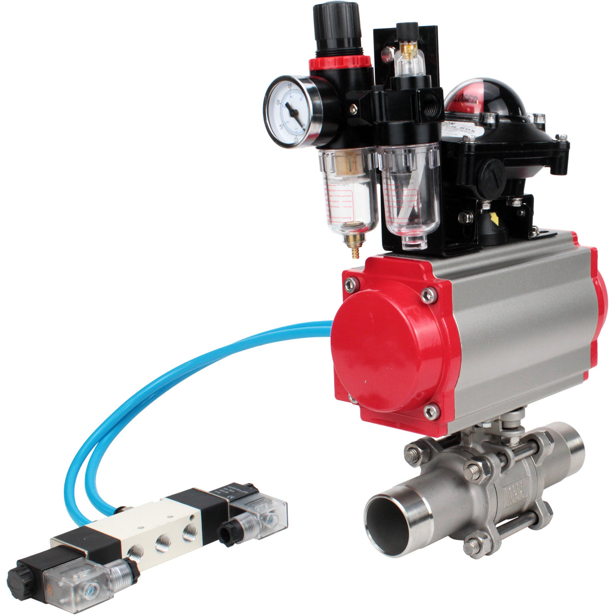 Kugelhähne Elephant BV3131P(3pc)-FP-W-ISO-H LANG voll durchgängig, Gehäuse - Edelstahl 304, zum Schweißen, mit pneumatischem Antrieb Elephant PA-SA, pneumatischem Verteiler 4V320-10 220V, LSU APL-210N und ATU AFC2000