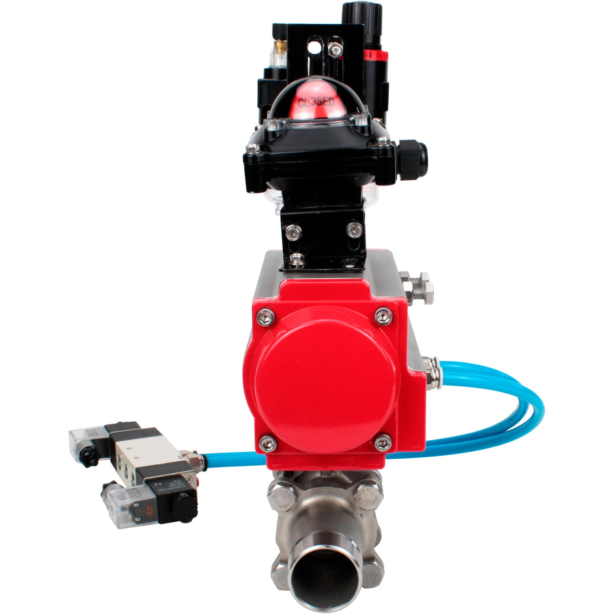 Kugelhähne Elephant BV3232P(3pc)-FP-W-ISO-H LANG DN10-150 Vollbohrung, Gehäuse - Edelstahl 316, zum Schweißen, mit pneumatischem Antrieb PA-DA, pneumatischem Verteiler 4V320-10 220V, LSU APL-210N und GSV AFC2000