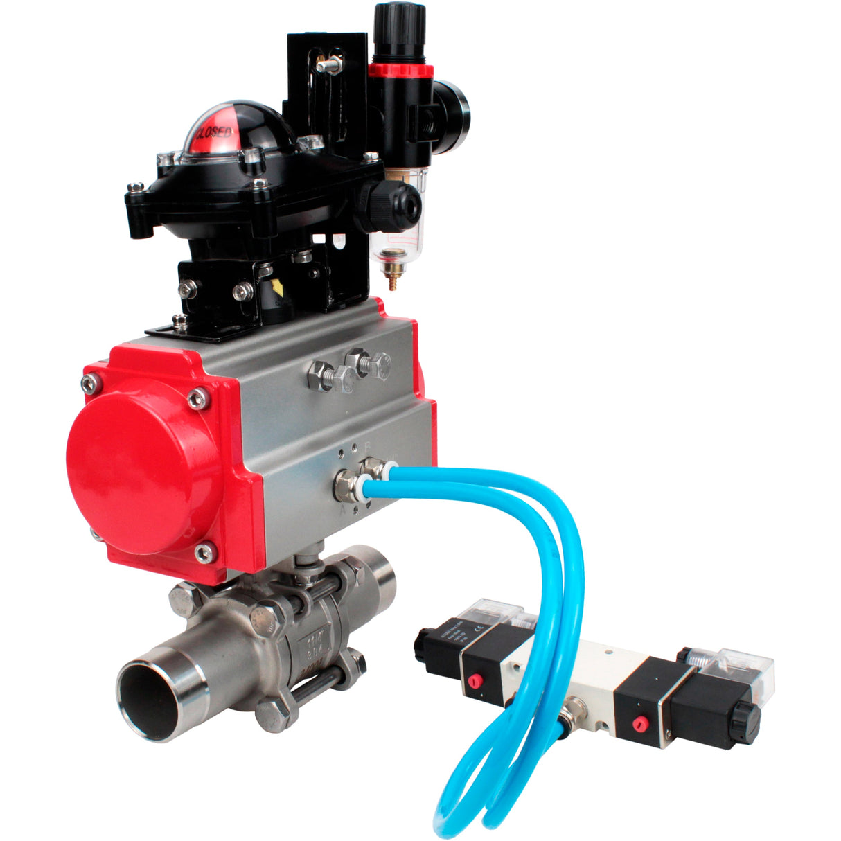 Kugelhähne Elephant BV3232P(3pc)-FP-W-ISO-H LANG DN10-150 Vollbohrung, Gehäuse - Edelstahl 316, zum Schweißen, mit pneumatischem Antrieb PA-DA, pneumatischem Verteiler 4V320-10 220V, LSU APL-210N und GSV AFC2000