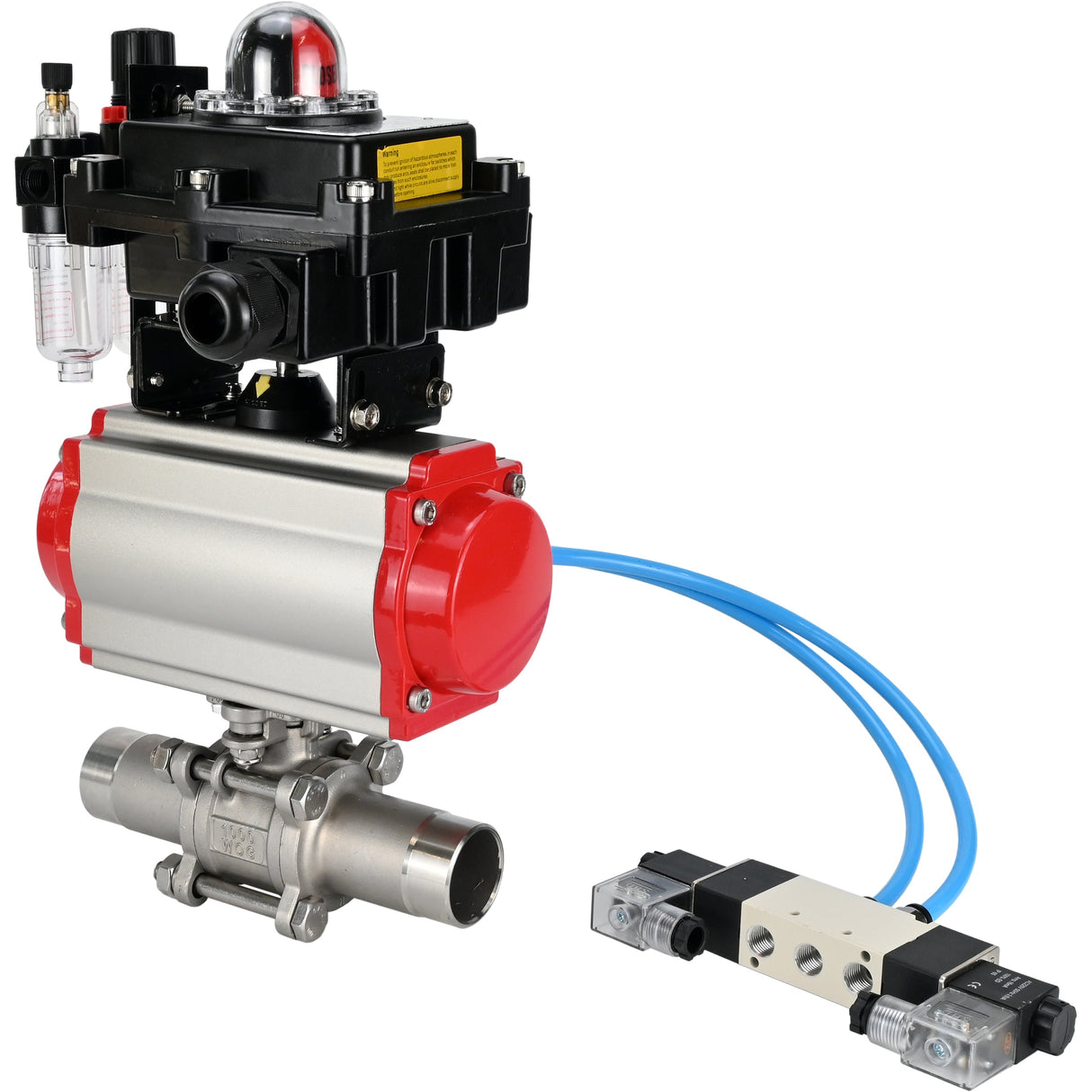Kugelhähne Elephant BV3232P(3pc)-FP-W-ISO-H LANG voll durchgängig, Gehäuse - Edelstahl 316, zum Schweißen, mit pneumatischem Antrieb Elephant PA-SA, pneumatischem Verteiler 4V320-10 220V, LSU APL-410N EX und ATU AFC2000