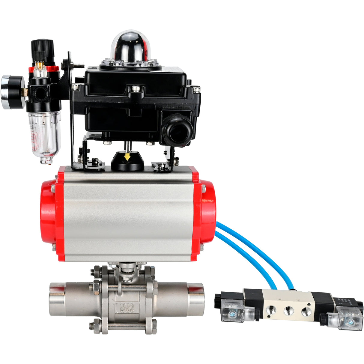 Kugelhähne Elephant BV3232P(3pc)-FP-W-ISO-H LANG voll durchgängig, Gehäuse - Edelstahl 316, zum Schweißen, mit pneumatischem Antrieb Elephant PA-SA, pneumatischem Verteiler 4V320-10 220V, LSU APL-410N EX und ATU AFC2000