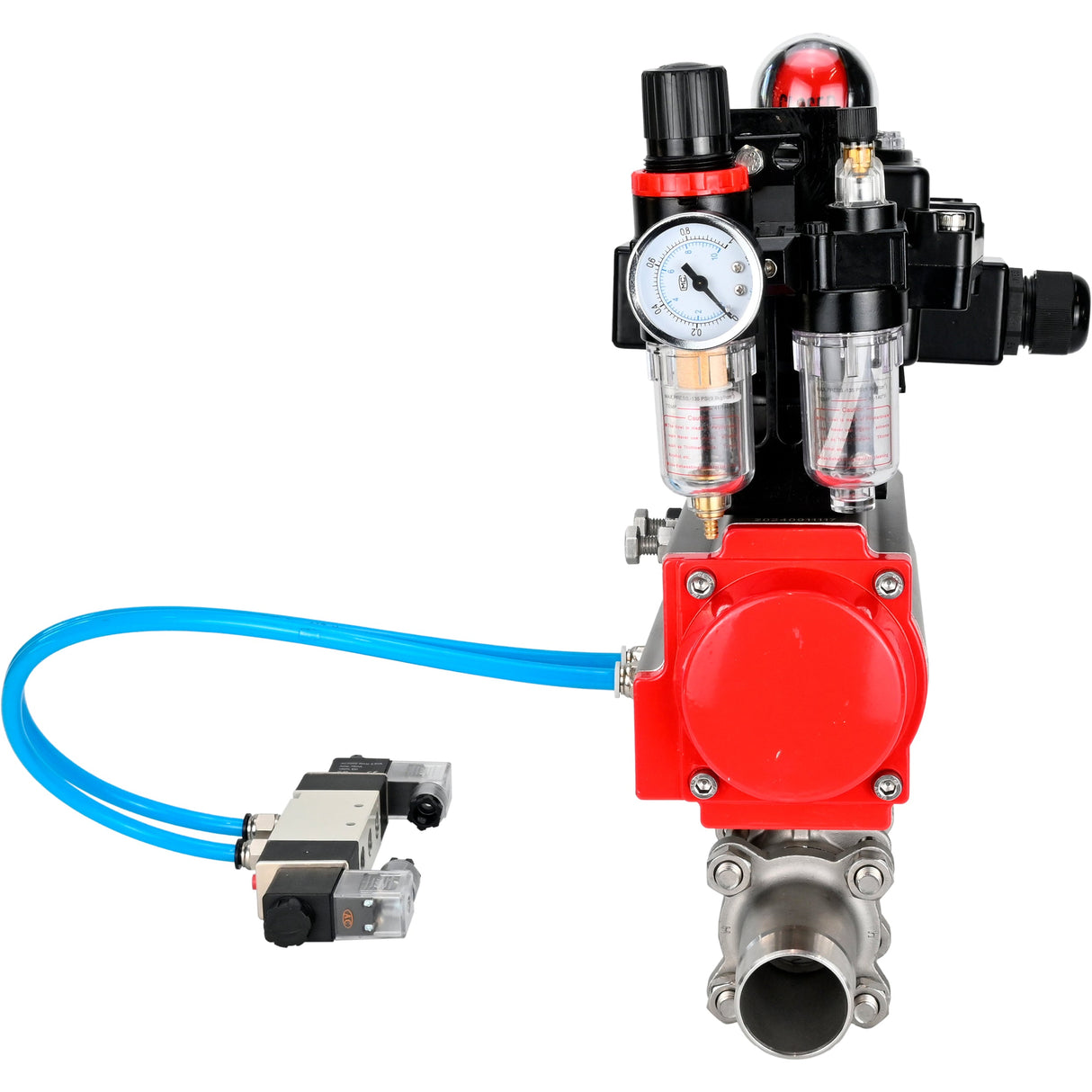 Kugelhähne Elephant BV3131P(3pc)-FP-W-ISO-H LANG voll durchgängig, Gehäuse - Edelstahl 304, zum Schweißen, mit pneumatischem Antrieb Elephant PA-SA, pneumatischem Verteiler 4V320-08 220V, LSU APL-410N EX und ATU AFC2000