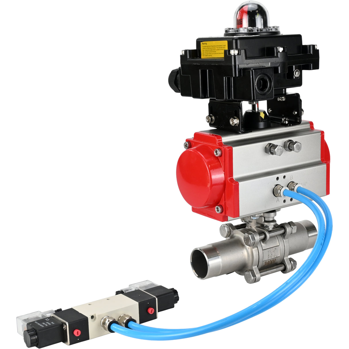 Kugelhähne Elephant BV3232P(3pc)-FP-W-ISO-H LANG DN10-150 Vollbohrung, Gehäuse - Edelstahl 316, geschweißt, mit pneumatischem Antrieb PA-DA, pneumatischem Verteiler 4V320-08 220V und Endschalterblock APL -410N EX