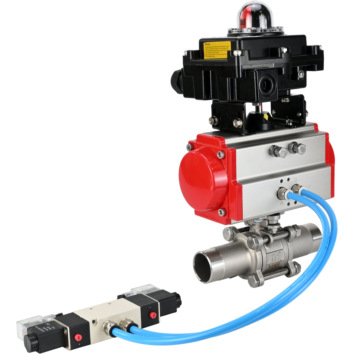 Kugelhähne Elephant BV3131P(3pc)-FP-W-ISO-H LANG voll durchgängig, Gehäuse - Edelstahl 304, geschweißt, mit pneumatischem Antrieb Elephant PA-SA, pneumatischem Verteiler 4V320-10 220V und Endschalterblock APL-410N EX