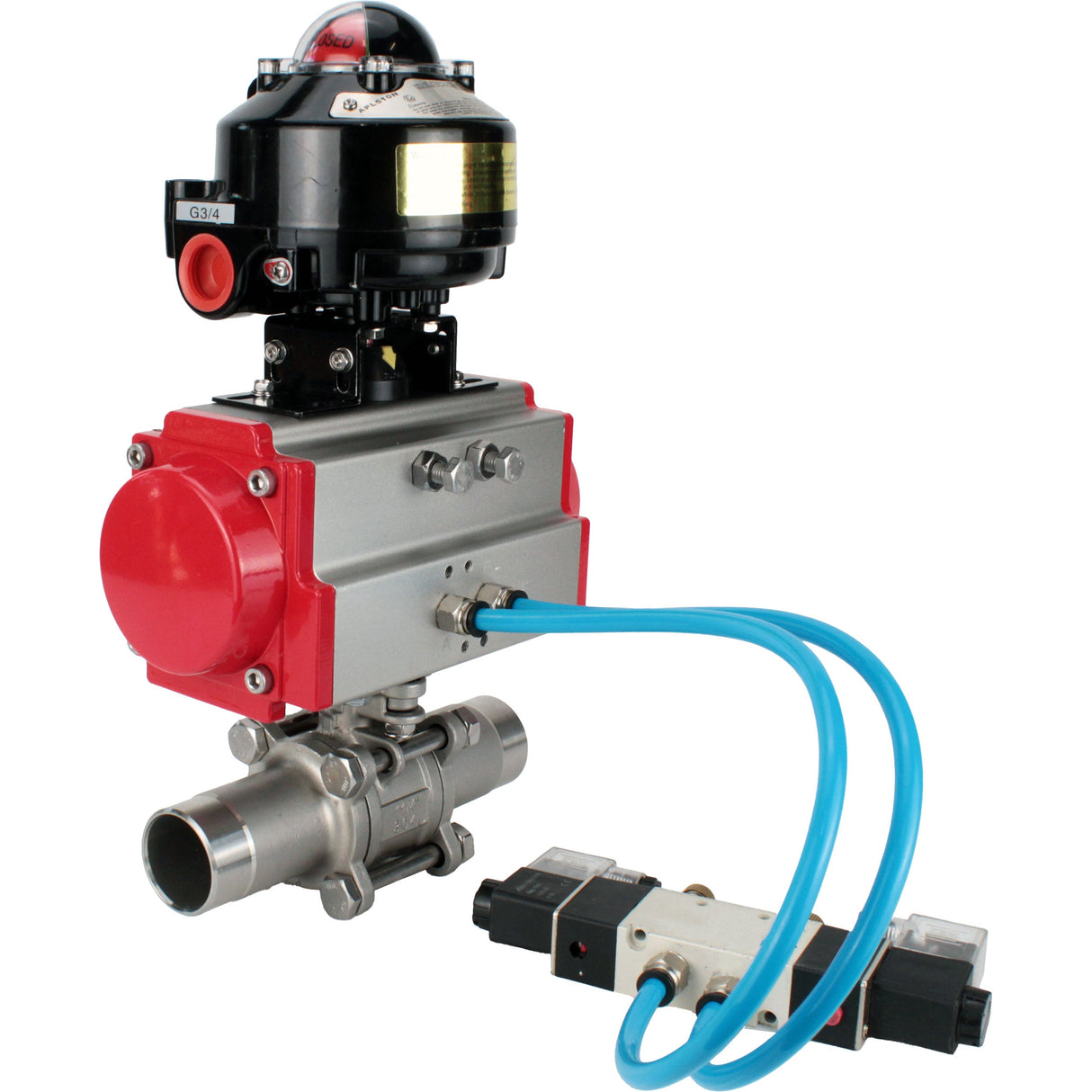 Kugelhähne Elephant BV3131P(3pc)-FP-W-ISO-H LANG DN10-150 Vollbohrung, Gehäuse - Edelstahl 304, zum Schweißen, mit pneumatischem Antrieb PA-DA, pneumatischem Verteiler 4V320-08 220V und Endschalterblock APL -510N EX