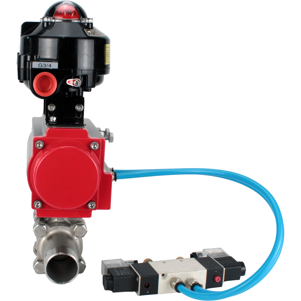 Kugelhähne Elephant BV3232P(3pc)-FP-W-ISO-H LANG DN10-150 Vollbohrung, Gehäuse - Edelstahl 316, geschweißt, mit pneumatischem Antrieb PA-DA, pneumatischem Verteiler 4V320-10 220V und Endschalterblock APL -510N EX