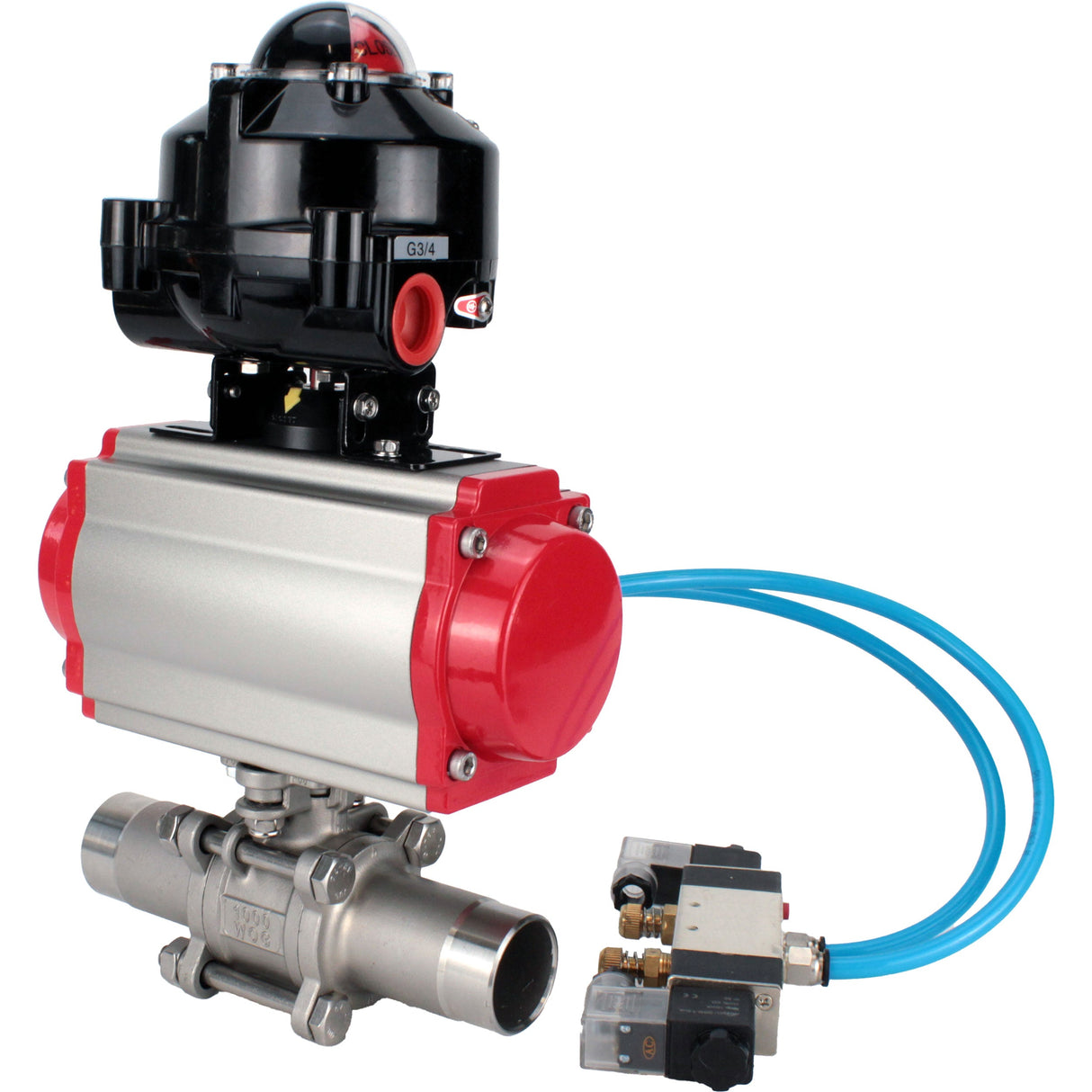 Kugelhähne Elephant BV3232P(3pc)-FP-W-ISO-H LANG DN10-150 Vollbohrung, Gehäuse - Edelstahl 316, geschweißt, mit pneumatischem Antrieb PA-DA, pneumatischem Verteiler 4V320-10 220V und Endschalterblock APL -510N EX