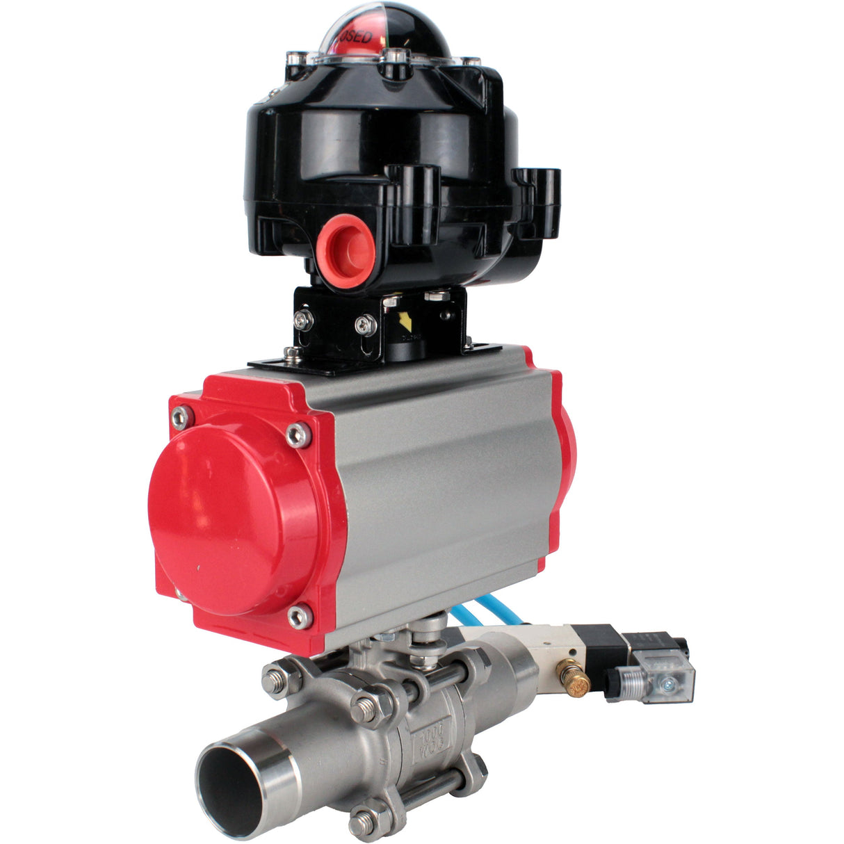 Kugelhähne Elephant BV3232P(3pc)-FP-W-ISO-H LANG DN10-150 Vollbohrung, Gehäuse - Edelstahl 316, geschweißt, mit pneumatischem Antrieb PA-DA, pneumatischem Verteiler 4V320-10 220V und Endschalterblock APL -510N EX