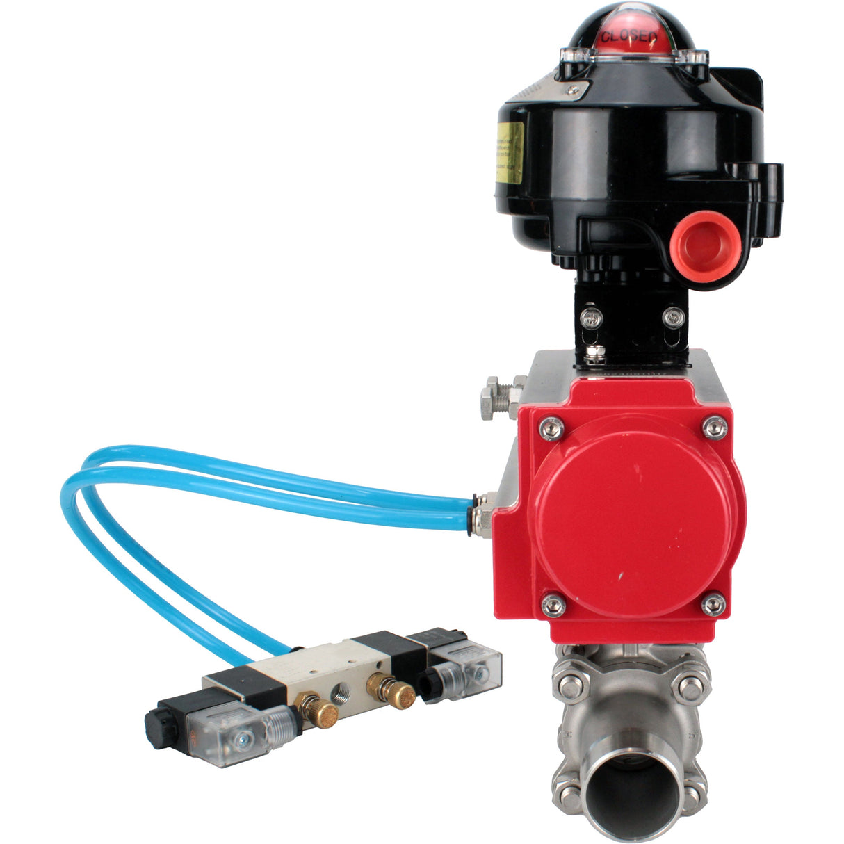 Kugelhähne Elephant BV3131P(3pc)-FP-W-ISO-H LANG voll durchgängig, Gehäuse - Edelstahl 304, geschweißt, mit pneumatischem Antrieb Elephant PA-SA, pneumatischem Verteiler 4V320-08 220V und Endschalterblock APL-510N EX