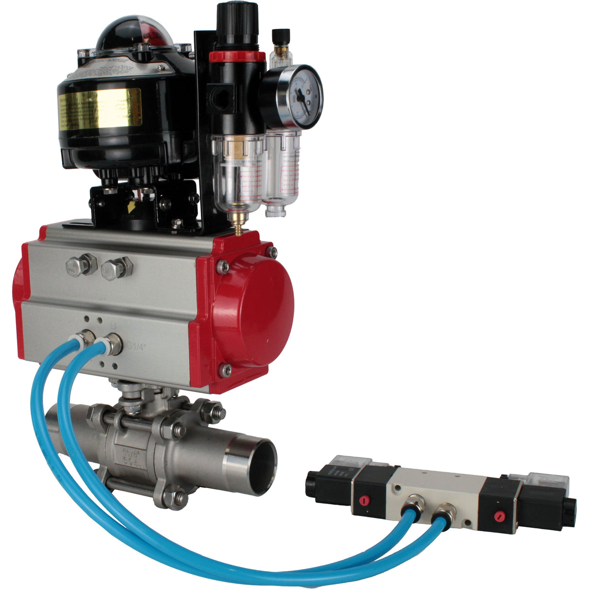 Kugelhähne Elephant BV3131P(3pc)-FP-W-ISO-H LANG voll durchgängig, Gehäuse - Edelstahl 304, zum Schweißen, mit pneumatischem Antrieb Elephant PA-SA, pneumatischem Verteiler 4V320-10 220V, LSU APL-510N EX und ATU AFC2000