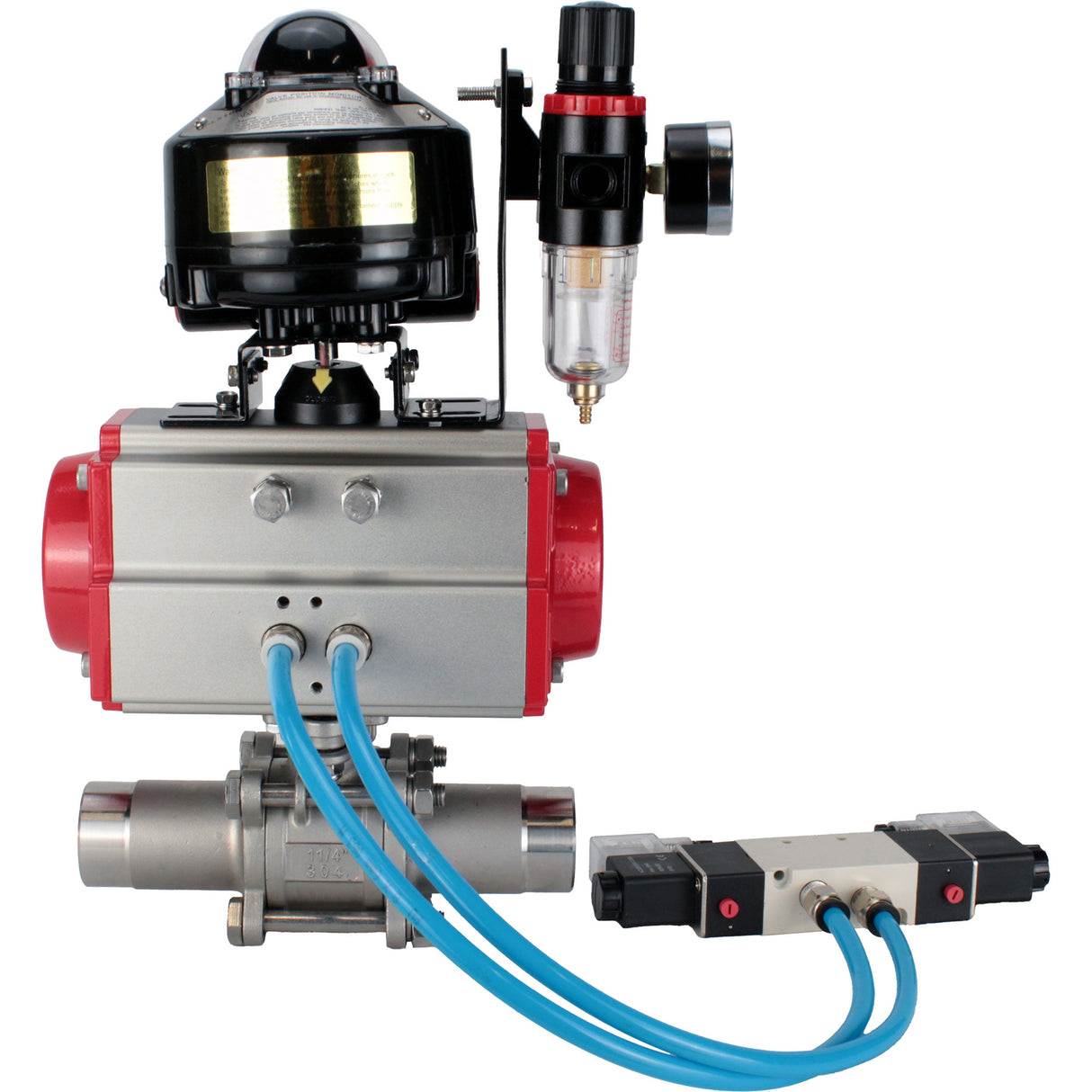 Kugelhähne Elephant BV3232P(3pc)-FP-W-ISO-H LANG DN10-150 Vollbohrung, Gehäuse - Edelstahl 316, zum Schweißen, mit pneumatischem Antrieb PA-DA, pneumatischem Verteiler 4V320-08 220V, LSU APL-510N EX und GSV AFC2000