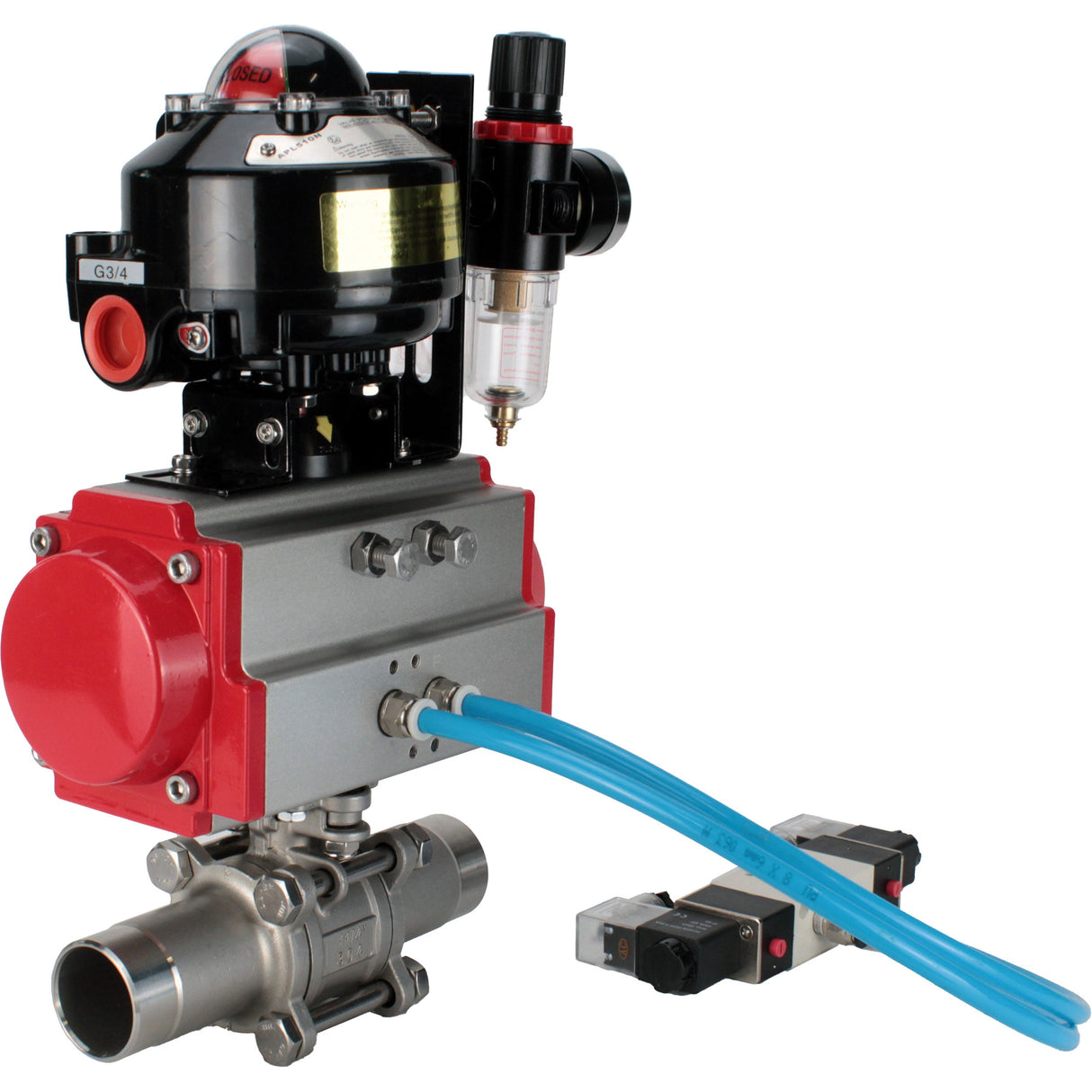 Kugelhähne Elephant BV3232P(3pc)-FP-W-ISO-H LANG DN10-150 Vollbohrung, Gehäuse - Edelstahl 316, zum Schweißen, mit pneumatischem Antrieb PA-DA, pneumatischem Verteiler 4V320-10 220V, LSU APL-510N EX und GSV AFC2000