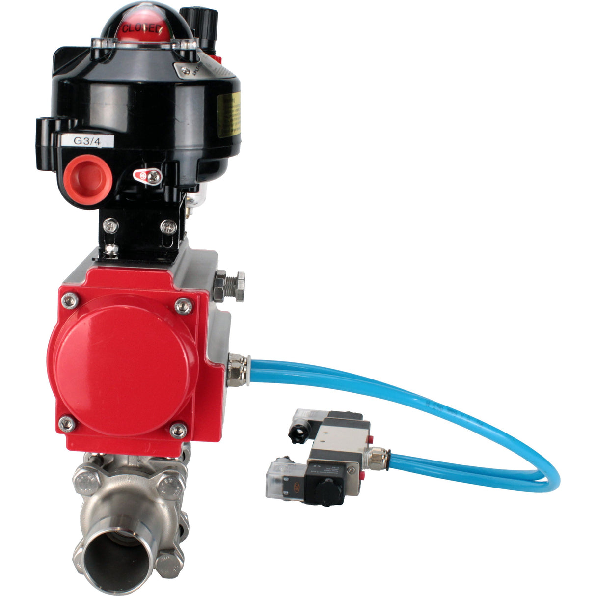 Kugelhähne Elephant BV3131P(3pc)-FP-W-ISO-H LANG voll durchgängig, Gehäuse - Edelstahl 304, zum Schweißen, mit pneumatischem Antrieb PA-DA, pneumatischem Verteiler 4V320-10 220V, LSU APL-510N EX und GSV AFC2000