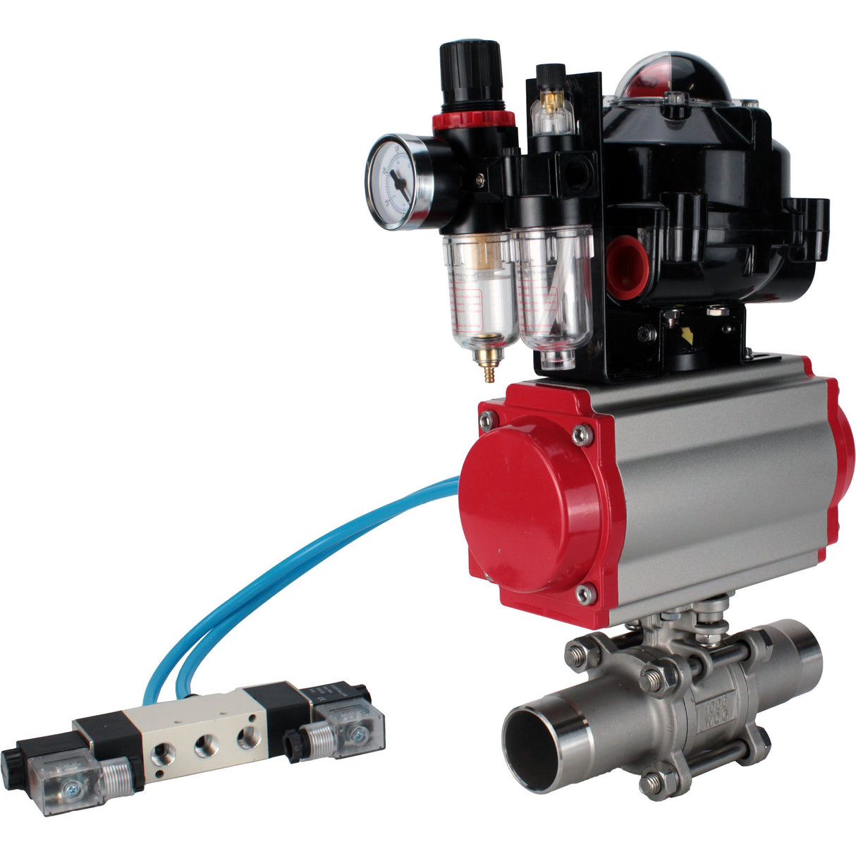 Kugelhähne Elephant BV3232P(3pc)-FP-W-ISO-H LANG DN10-150 Vollbohrung, Gehäuse - Edelstahl 316, zum Schweißen, mit pneumatischem Antrieb PA-DA, pneumatischem Verteiler 4V320-08 220V, LSU APL-510N EX und GSV AFC2000