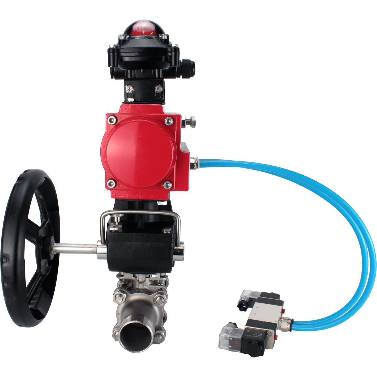 Kugelhähne Elephant BV3232P(3pc)-FP-W-ISO-H LANG DN50-150 Vollbohrung, Gehäuse - Edelstahl 316, zum Schweißen, mit pneumatischem Antrieb PA-DA, pneumatischem Verteiler 4V320-10 220V, MON Getriebe und Blockendschaltern APL-210N