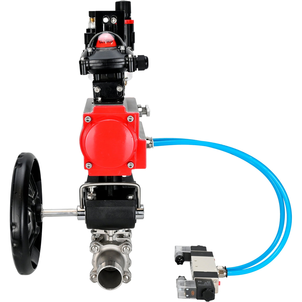 Kugelhähne Elephant BV3232P(3pc)-FP-W-ISO-H LANG DN50-150 Vollbohrung, Gehäuse - Edelstahl 316, zum Schweißen, mit pneumatischem Antrieb PA-DA, pneumatischem Verteiler 4V320-10 220V, MON-Reduzierer, LSU APL-210N und ATU AFC2000