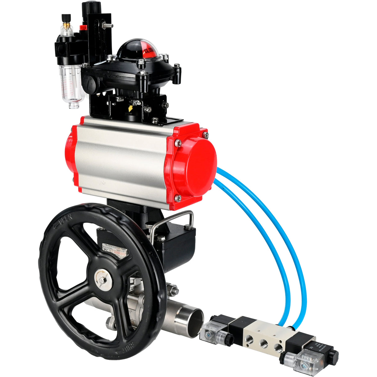 Kugelhähne Elephant BV3232P(3pc)-FP-W-ISO-H LANG DN50-150 Vollbohrung, Gehäuse - Edelstahl 316, zum Schweißen, mit pneumatischem Antrieb PA-DA, pneumatischem Verteiler 4V320-10 220V, MON-Reduzierer, LSU APL-210N und ATU AFC2000