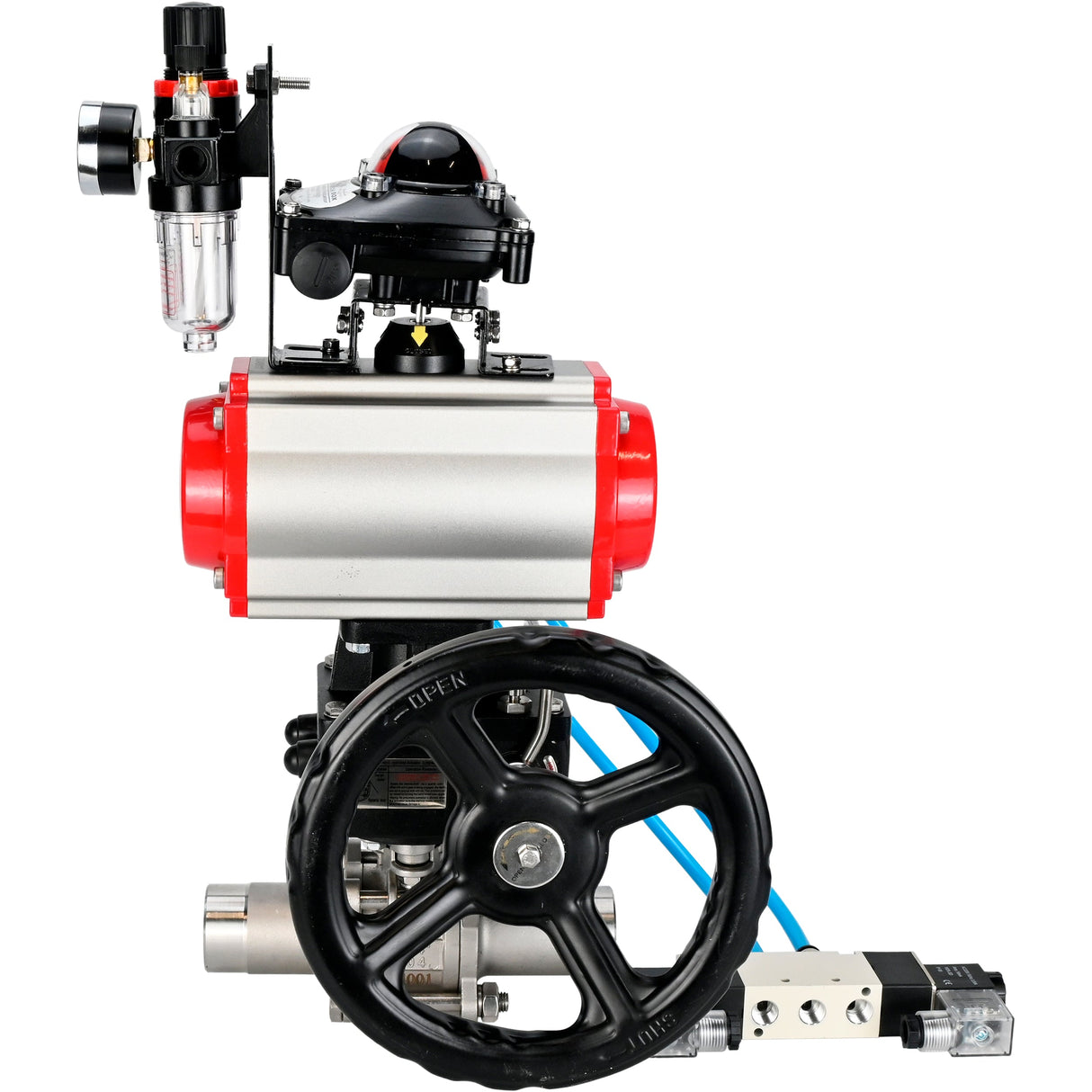 Kugelhähne Elephant BV3232P(3pc)-FP-W-ISO-H LANG DN50-150 Vollbohrung, Gehäuse - Edelstahl 316, zum Schweißen, mit pneumatischem Antrieb PA-DA, pneumatischem Verteiler 4V320-10 220V, MON-Reduzierer, LSU APL-210N und ATU AFC2000