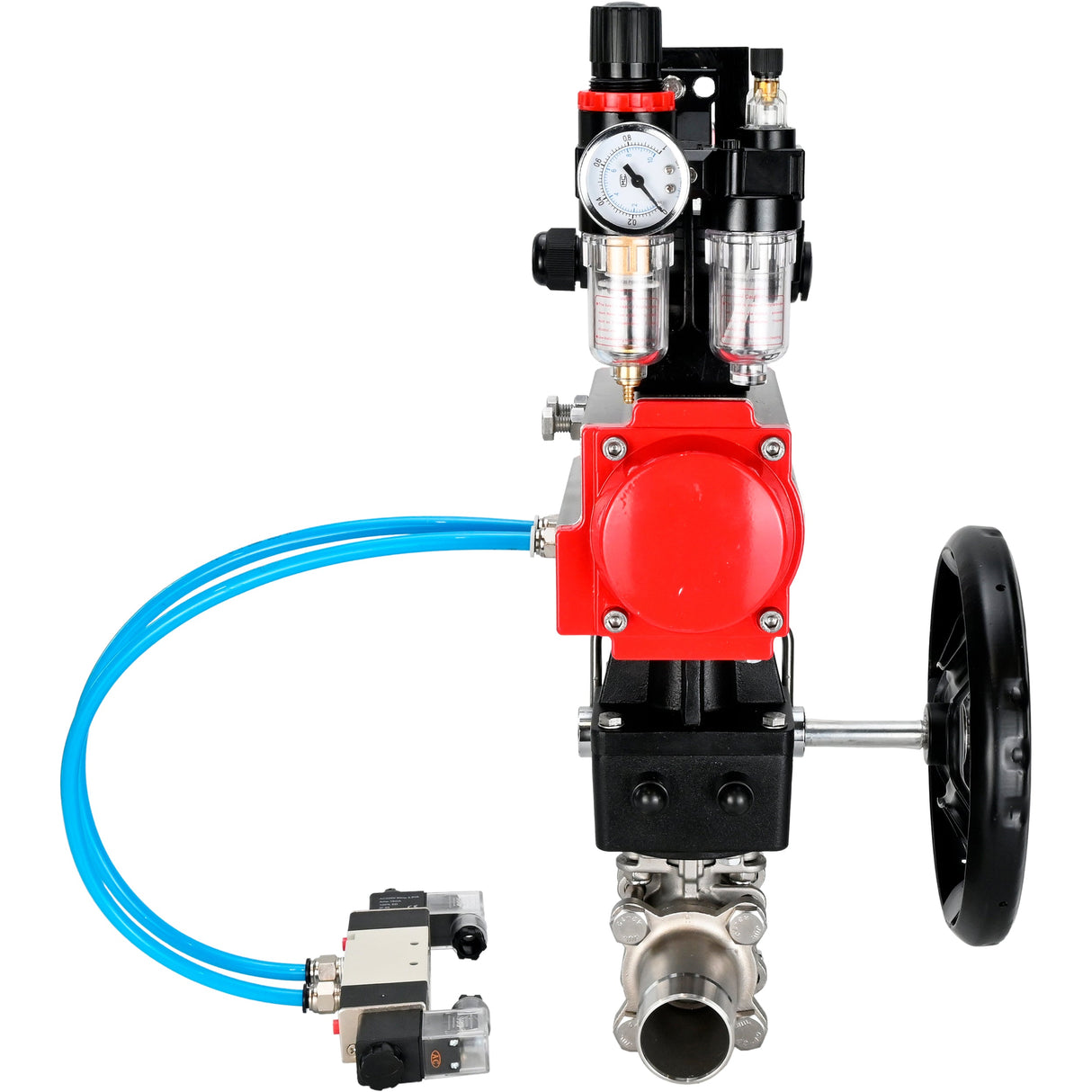 Kugelhähne Elephant BV3232P(3pc)-FP-W-ISO-H LANG DN50-150 Vollbohrung, Gehäuse - Edelstahl 316, zum Schweißen, mit pneumatischem Antrieb PA-DA, pneumatischem Verteiler 4V320-08 220V, MON Getriebe, LSU APL-210N und ATU AFC2000