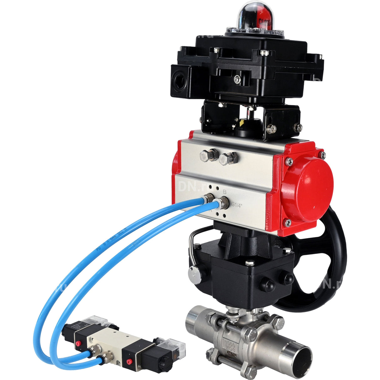 Kugelhähne Elephant BV3232P(3pc)-FP-W-ISO-H LANG DN50-150 Vollbohrung, Gehäuse - Edelstahl 316, zum Schweißen, mit PA-DA Pneumatikaktuator, Pneumatikverteiler 4V320-08 220V, MON Getriebe und Blockendschalter APL-410N EX