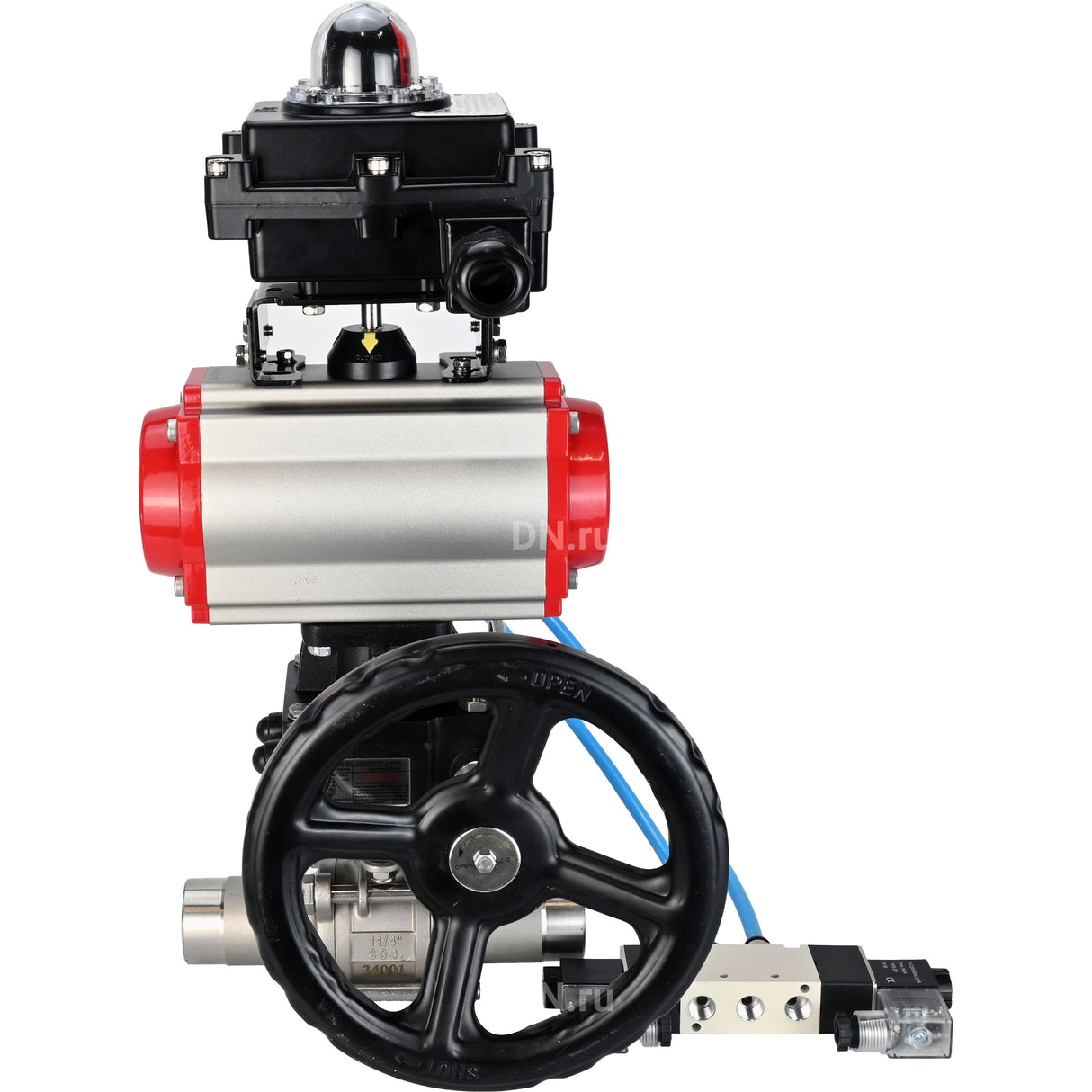 Kugelhähne Elephant BV3131P(3pc)-FP-W-ISO-H LANG DN50-150 Vollbohrung, Gehäuse - Edelstahl 304, zum Schweißen, mit PA-DA Pneumatikaktuator, Pneumatikverteiler 4V320-08 220V, MON Getriebe und Blockendschalter APL-410N EX