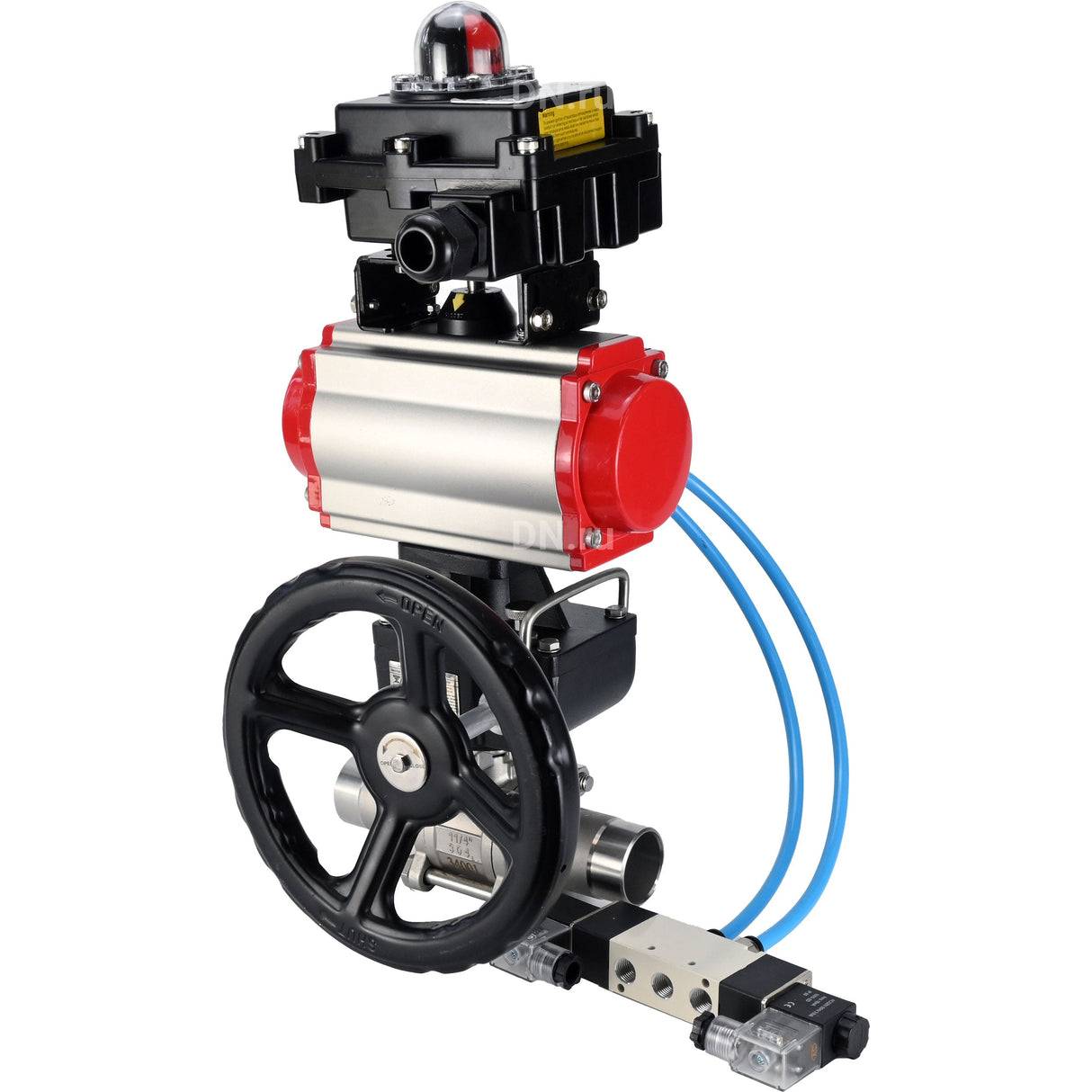 Kugelhähne Elephant BV3131P(3pc)-FP-W-ISO-H LANG DN50-150 Vollbohrung, Gehäuse - Edelstahl 304, geschweißt, mit pneumatischem Antrieb PA-DA, pneumatischem Verteiler 4V320-10 220V, MON Getriebe und Blockendschaltern APL-410N EX