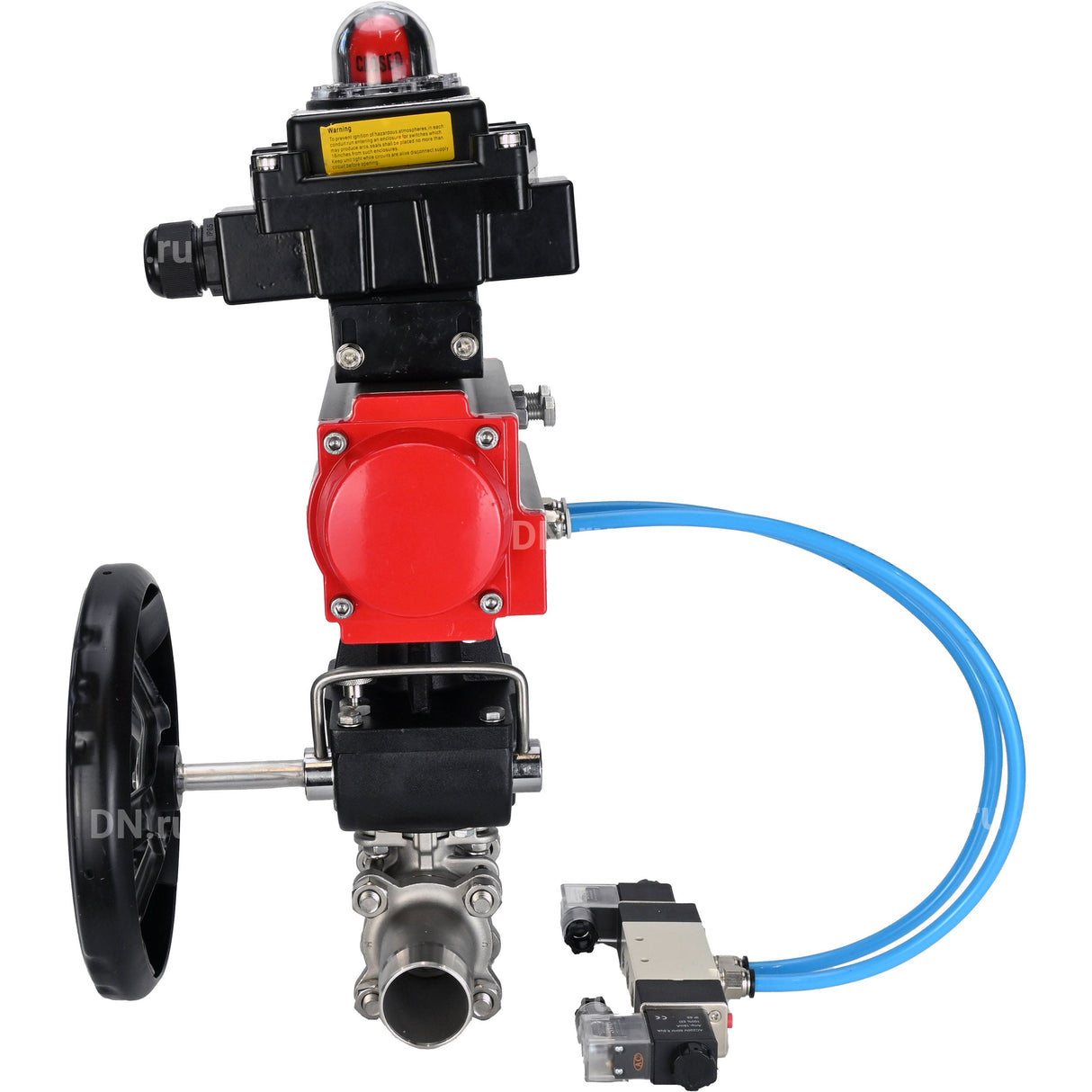 Kugelhähne Elephant BV3232P(3pc)-FP-W-ISO-H LANG DN50-150 Vollbohrung, Gehäuse - Edelstahl 316, zum Schweißen, mit pneumatischem Antrieb PA-DA, pneumatischem Verteiler 4V320-10 220V, MON Getriebe und Blockendschaltern APL-410N EX