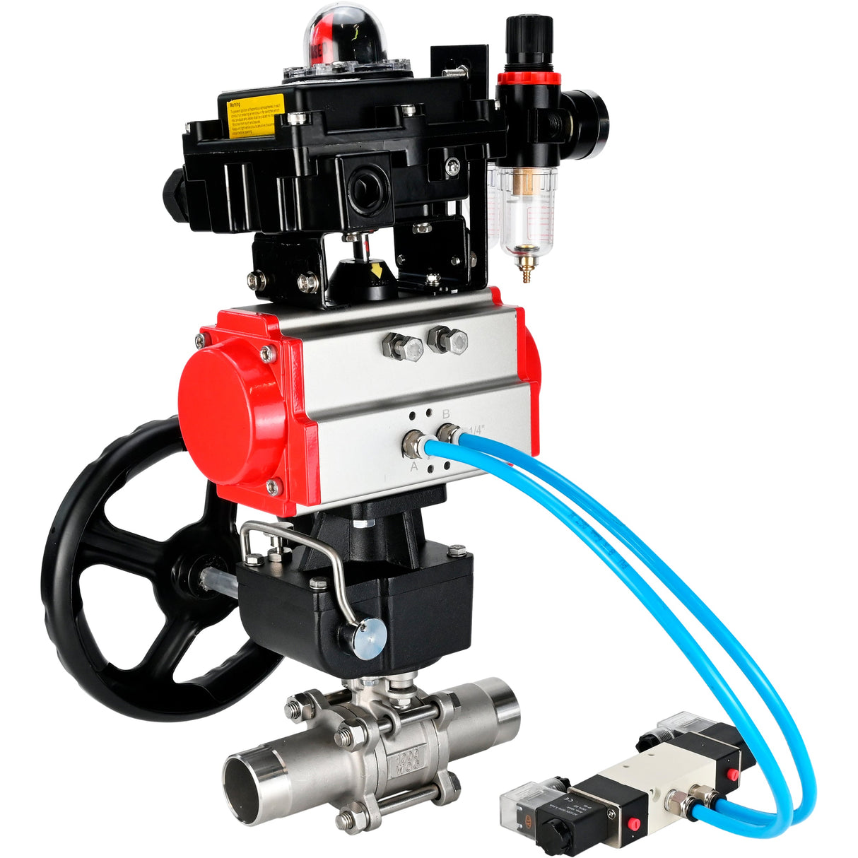 Kugelhähne Elephant BV3232P(3pc)-FP-W-ISO-H LANG DN50-150 Vollbohrung, Gehäuse - Edelstahl 316, zum Schweißen, mit pneumatischem Antrieb PA-DA, pneumatischem Verteiler 4V320-08 220V, MON Getriebe, LSU APL-410N EX und ATU AFC2000