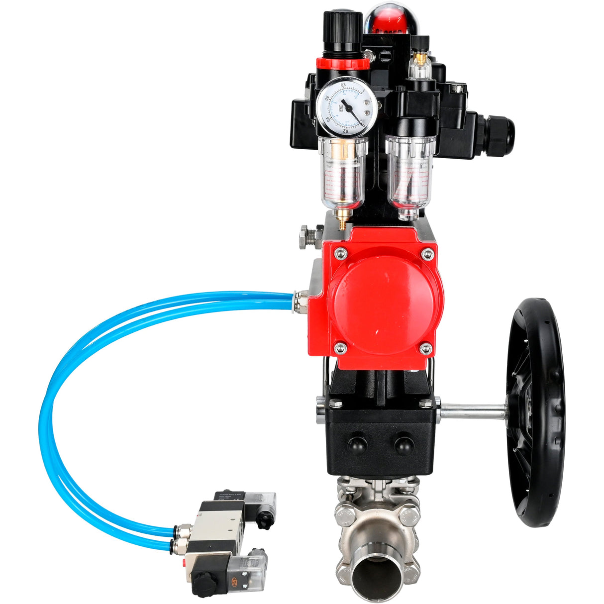 Kugelhähne Elephant BV3131P(3pc)-FP-W-ISO-H LANG DN50-150 Vollbohrung, Gehäuse - Edelstahl 304, zum Schweißen, mit pneumatischem Antrieb PA-DA, pneumatischem Verteiler 4V320-10 220V, MON-Reduzierer, LSU APL-410N EX und ATU AFC2000