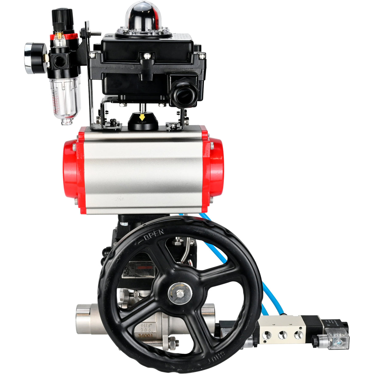 Kugelhähne Elephant BV3131P(3pc)-FP-W-ISO-H LANG DN50-150 Vollbohrung, Gehäuse - Edelstahl 304, zum Schweißen, mit pneumatischem Antrieb PA-DA, pneumatischem Verteiler 4V320-10 220V, MON-Reduzierer, LSU APL-410N EX und ATU AFC2000