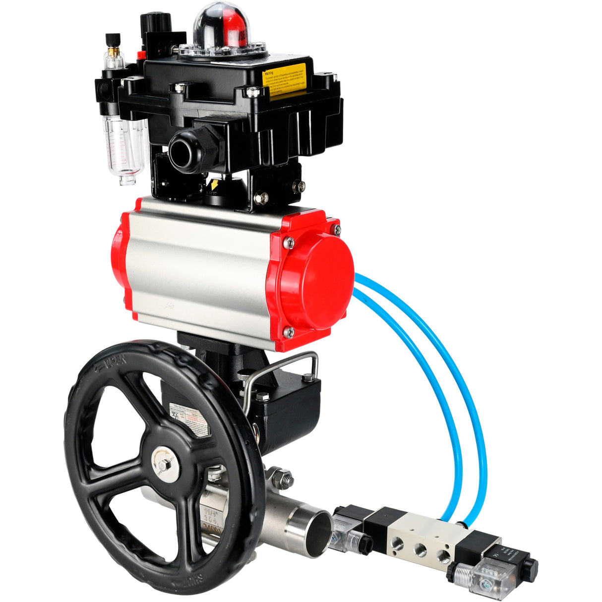 Kugelhähne Elephant BV3131P(3pc)-FP-W-ISO-H LANG DN50-150 Vollbohrung, Gehäuse - Edelstahl 304, zum Schweißen, mit pneumatischem Antrieb PA-DA, pneumatischem Verteiler 4V320-10 220V, MON-Reduzierer, LSU APL-410N EX und ATU AFC2000
