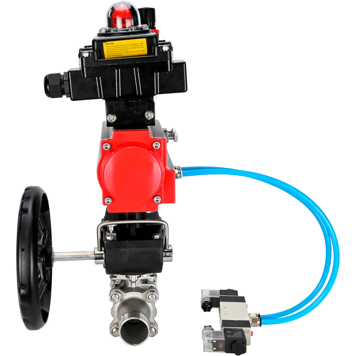 Kugelhähne Elephant BV3131P(3pc)-FP-W-ISO-H LANG DN50-150 Vollbohrung, Gehäuse - Edelstahl 304, zum Schweißen, mit pneumatischem Antrieb PA-DA, pneumatischem Verteiler 4V320-08 220V, MON Getriebe, LSU APL-410N EX und ATU AFC2000