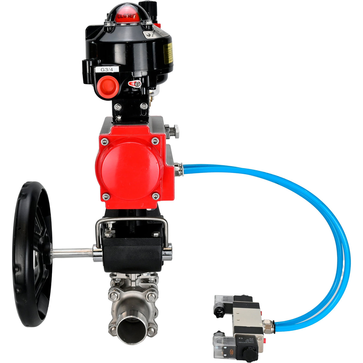 Kugelhähne Elephant BV3232P(3pc)-FP-W-ISO-H LANG DN50-150 Vollbohrung, Gehäuse - Edelstahl 316, zum Schweißen, mit pneumatischem Antrieb PA-DA, pneumatischem Verteiler 4V320-10 220V, MON-Reduzierer, LSU APL-510N EX und ATU AFC2000