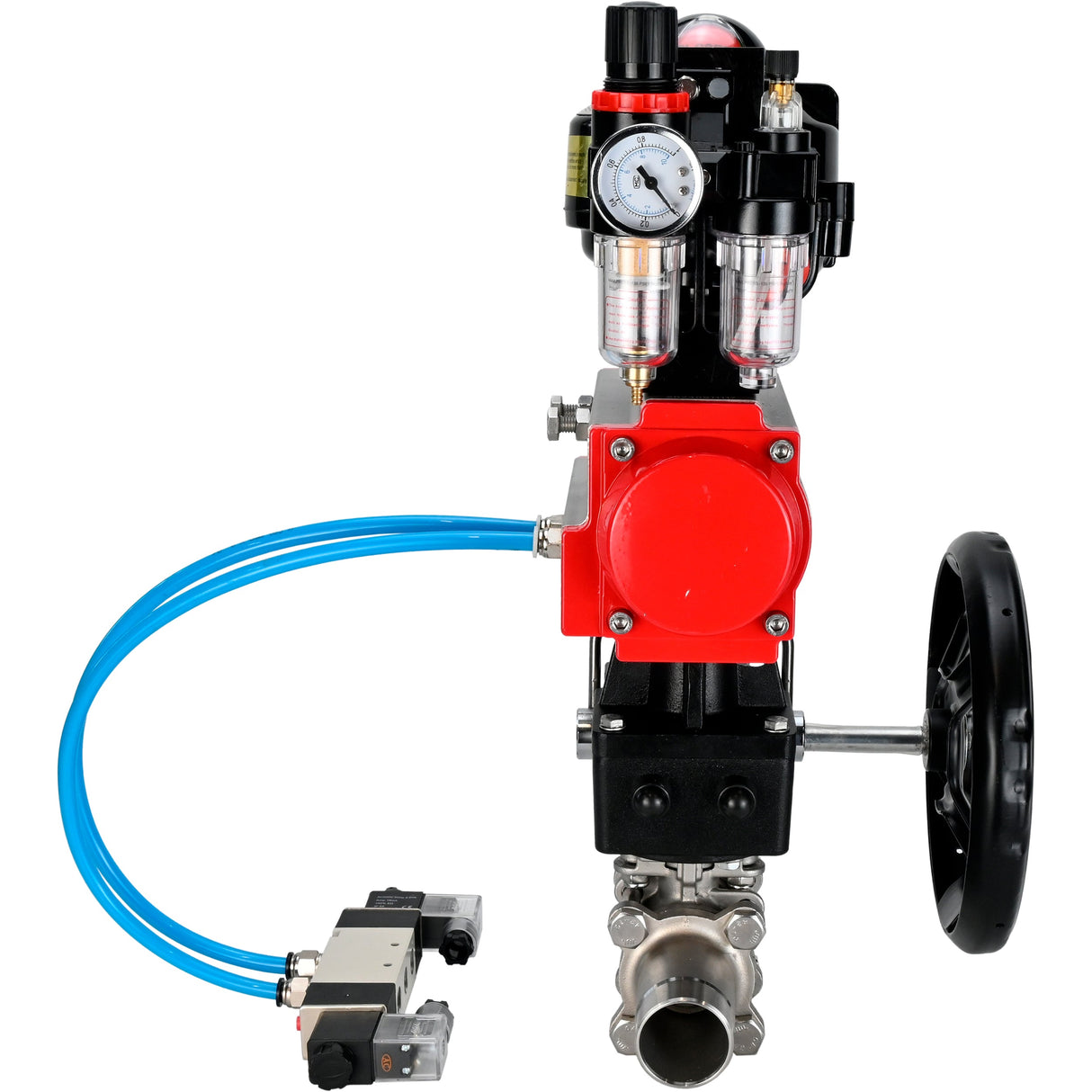 Kugelhähne Elephant BV3232P(3pc)-FP-W-ISO-H LANG DN50-150 Vollbohrung, Gehäuse - Edelstahl 316, zum Schweißen, mit pneumatischem Antrieb PA-DA, pneumatischem Verteiler 4V320-10 220V, MON-Reduzierer, LSU APL-510N EX und ATU AFC2000