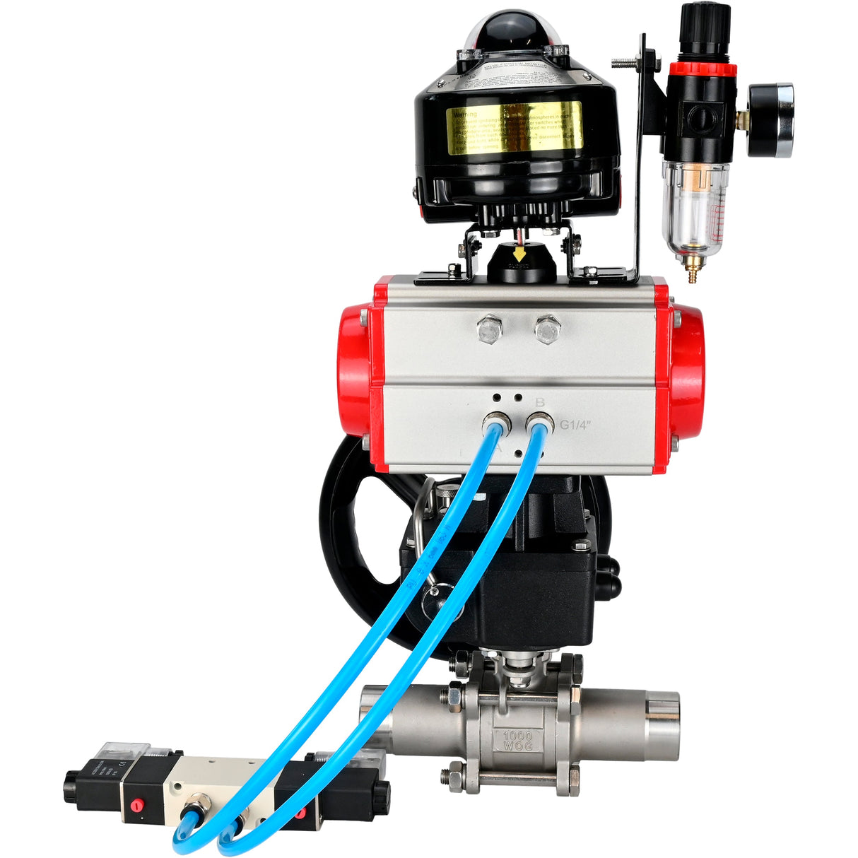 Kugelhähne Elephant BV3232P(3pc)-FP-W-ISO-H LANG DN50-150 Vollbohrung, Gehäuse - Edelstahl 316, zum Schweißen, mit pneumatischem Antrieb PA-DA, pneumatischem Verteiler 4V320-08 220V, MON Getriebe, LSU APL-510N EX und ATU AFC2000