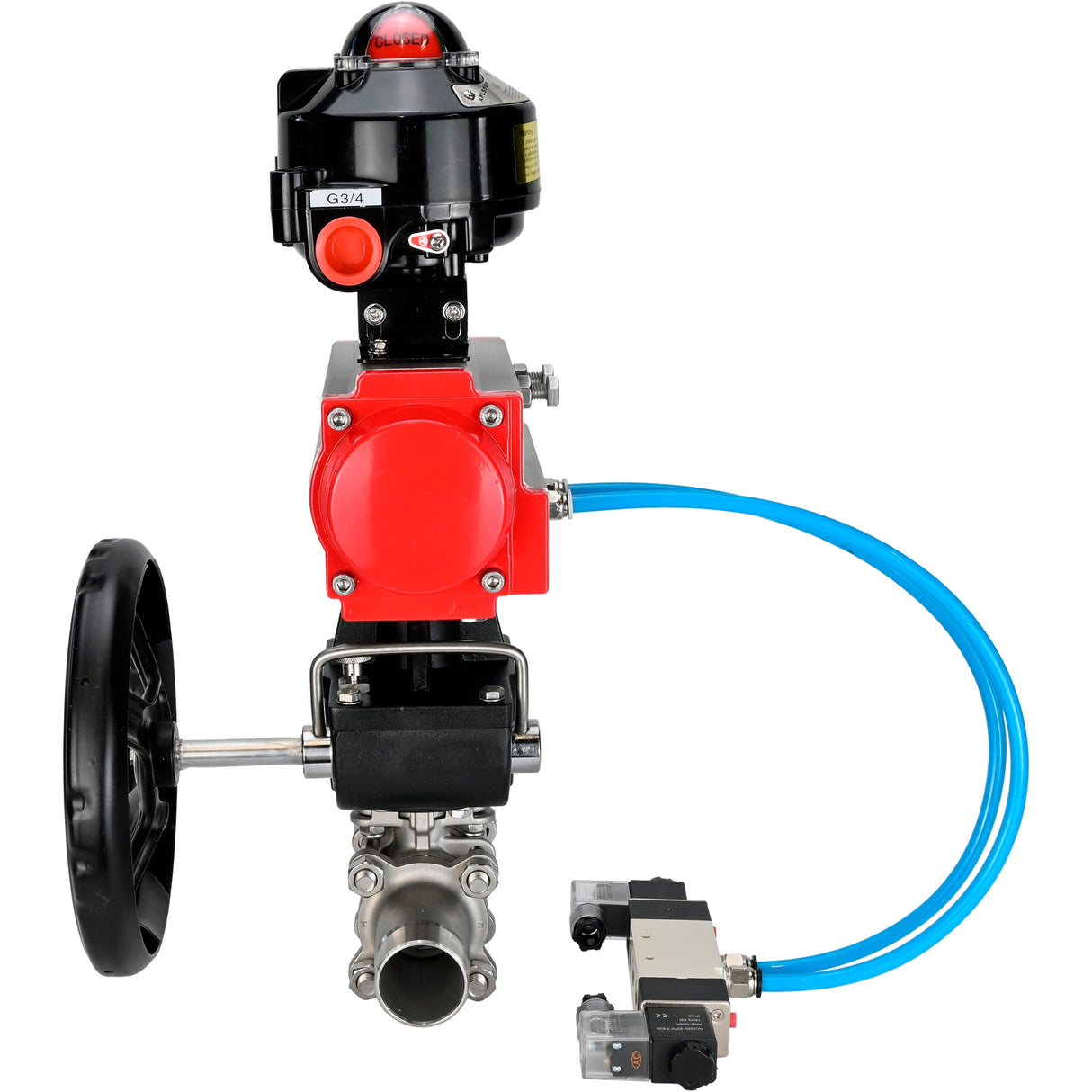 Kugelhähne Elephant BV3131P(3pc)-FP-W-ISO-H LANG DN50-150 Vollbohrung, Gehäuse - Edelstahl 304, geschweißt, mit pneumatischem Antrieb PA-DA, pneumatischem Verteiler 4V320-10 220V, MON Getriebe und Blockendschaltern APL-510N EX