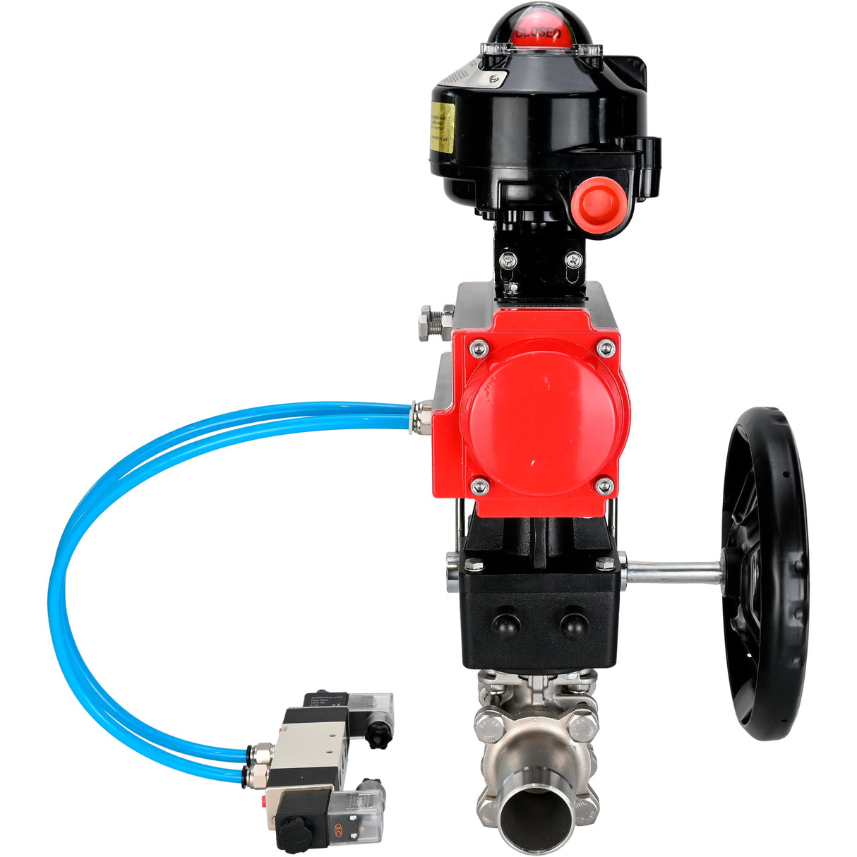 Kugelhähne Elephant BV3131P(3pc)-FP-W-ISO-H LANG DN50-150 Vollbohrung, Gehäuse - Edelstahl 304, geschweißt, mit pneumatischem Antrieb PA-DA, pneumatischem Verteiler 4V320-10 220V, MON Getriebe und Blockendschaltern APL-510N EX