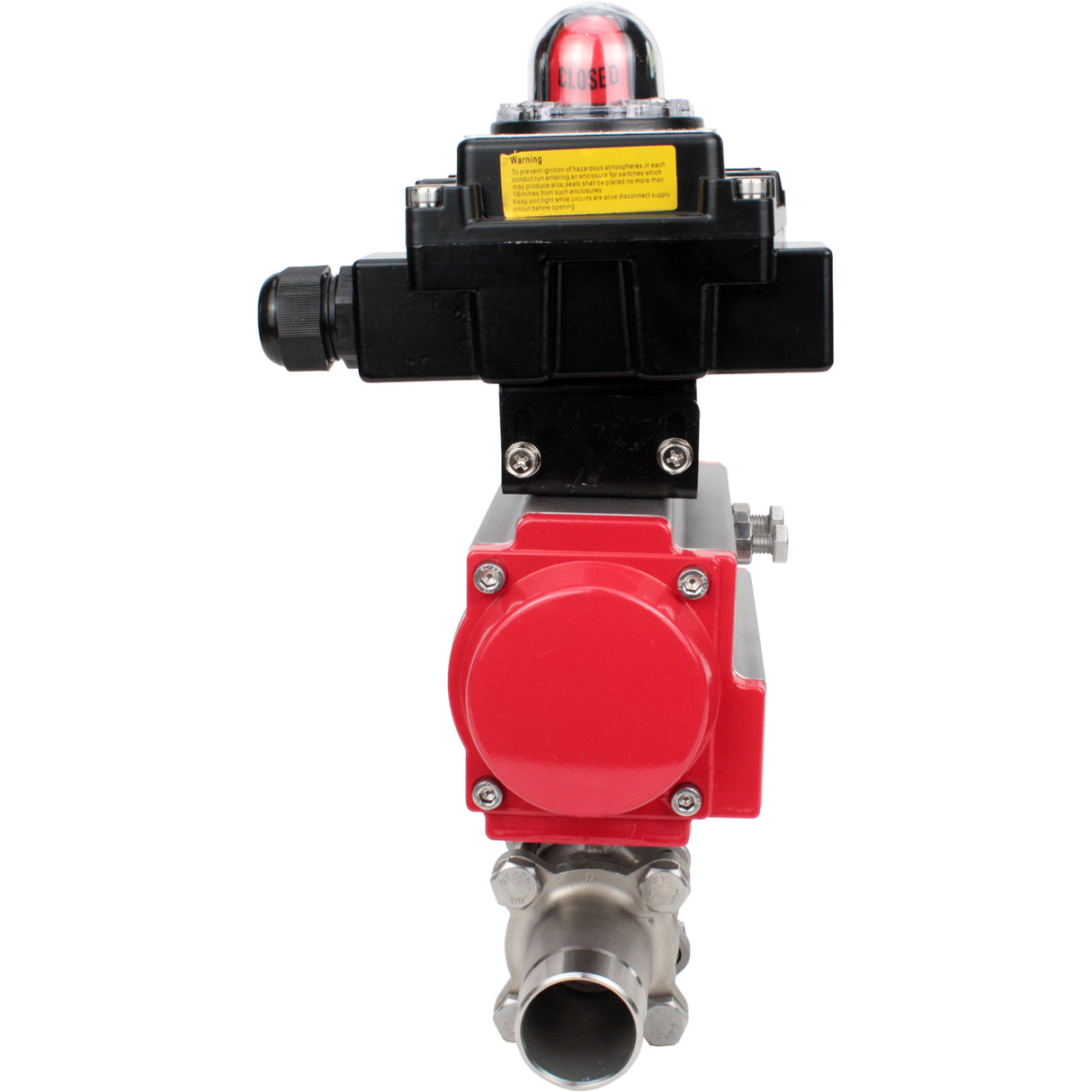 Kugelhähne Elephant BV3131P(3pc)-FP-W-ISO-H LANG DN10-150 Vollbohrung, Gehäuse - Edelstahl 304, geschweißt, mit pneumatischem Antrieb Elephant PA-DA und Endschalterblock APL-410N EX