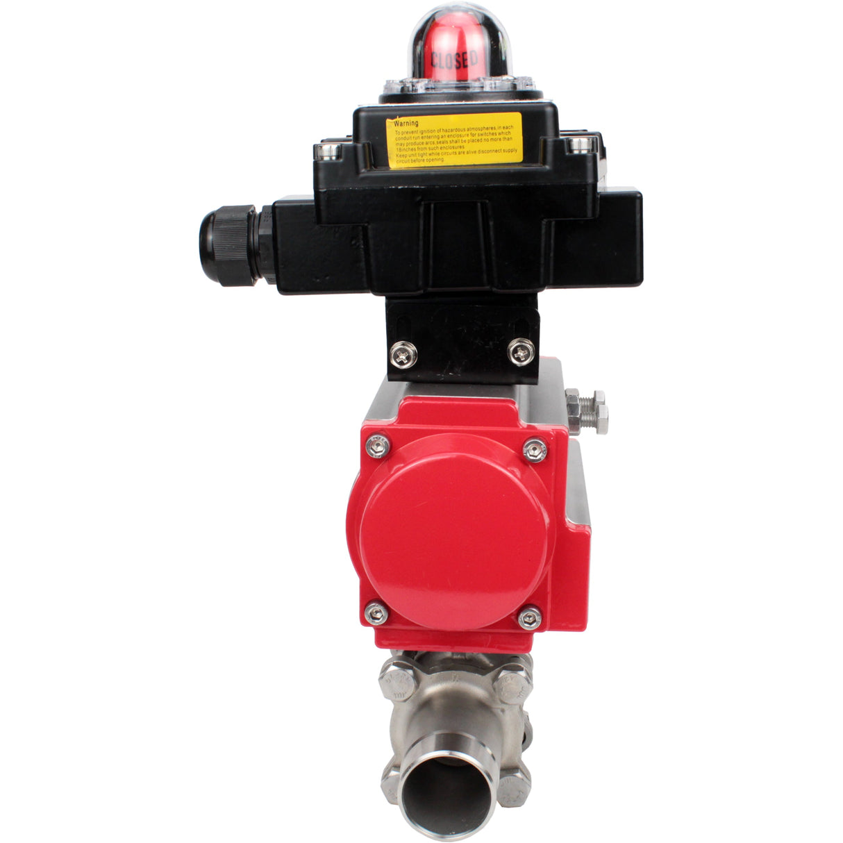 Kugelhähne Elephant BV3232P(3pc)-FP-W-ISO-H LONG DN10-150 Vollbohrung, Gehäuse - Edelstahl 316, geschweißt, mit pneumatischem Antrieb Elephant PA-SA und Endschalterblock APL-410N EX