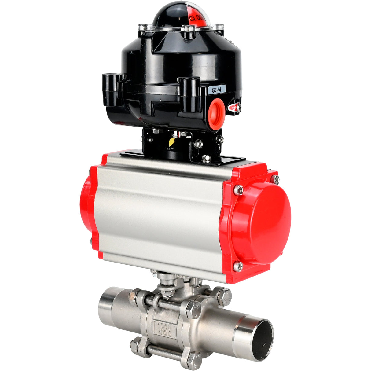 Kugelhähne Elephant BV3131P(3pc)-FP-W-ISO-H LANG DN10-150 Vollbohrung, Gehäuse - Edelstahl 304, geschweißt, mit pneumatischem Antrieb Elephant PA-SA und Endschalterblock APL-510N EX