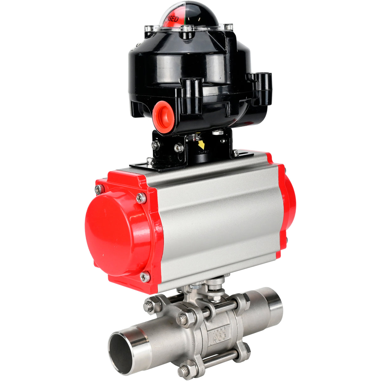 Kugelhähne Elephant BV3131P(3pc)-FP-W-ISO-H LANG DN10-150 Vollbohrung, Gehäuse - Edelstahl 304, geschweißt, mit pneumatischem Antrieb Elephant PA-SA und Endschalterblock APL-510N EX