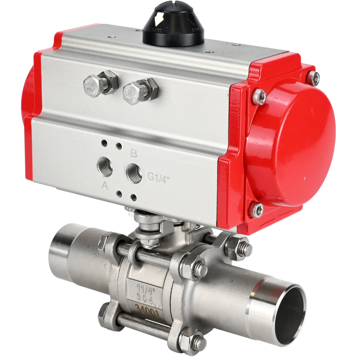 Kugelhähne Elephant BV3131P(3pc)-FP-W-ISO-H LONG DN10-150 Vollbohrung, Gehäuse - Edelstahl 304, Schweißausführung, mit pneumatischem Antrieb Elephant PA-SA