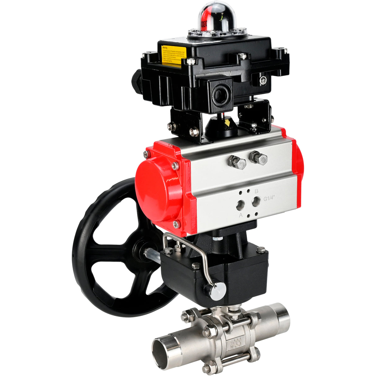 Kugelhähne Elephant BV3131P(3pc)-FP-W-ISO-H LANG DN50-150 Vollbohrung, Gehäuse - Edelstahl 304, geschweißt, mit Elephant PA-DA Pneumatikaktuator, Elephant MON Getriebe und APL- Endschalterblock 410N EX