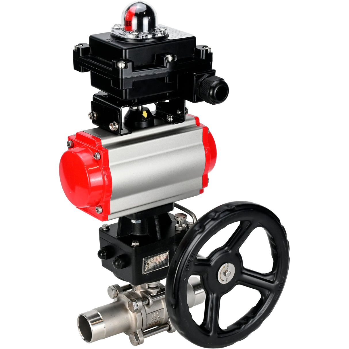 Kugelhähne Elephant BV3232P(3pc)-FP-W-ISO-H LANG DN50-150 Vollbohrung, Gehäuse - Edelstahl 316, geschweißt, mit Elephant PA-DA Pneumatikaktuator, Elephant MON Getriebe und APL-Endschalterblock 410N EX